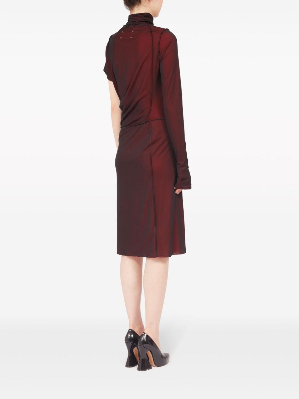 asymmetric ruched midi dress - 4