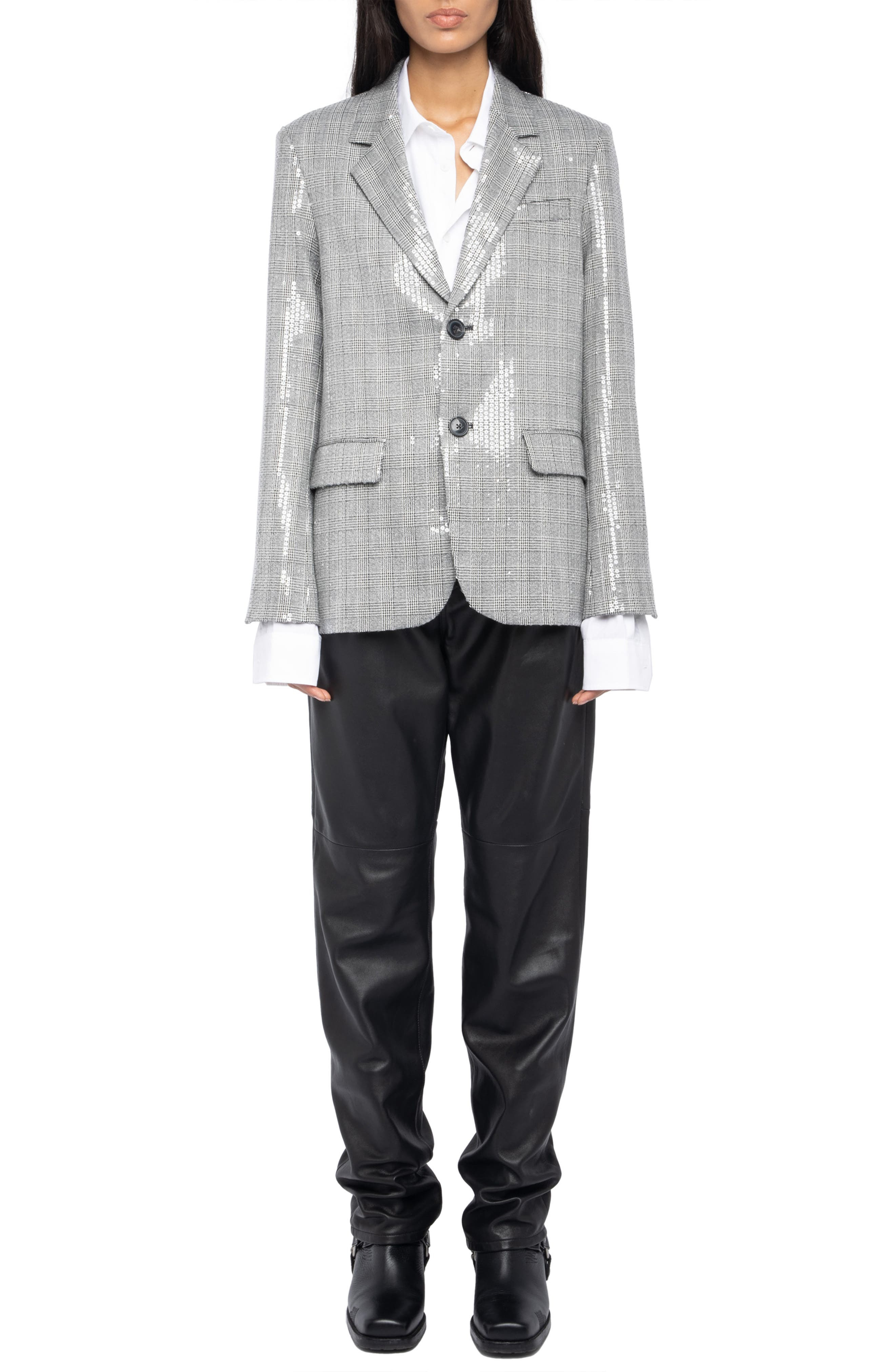 Zadig & Voltaire Vanille Sequin Plaid Blazer in Black at Nordstrom - 6