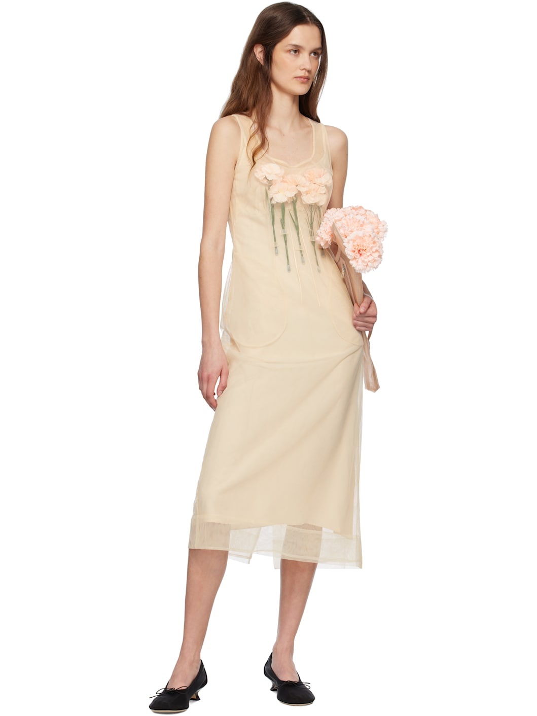 Beige Carnation Dart Midi Dress - 4