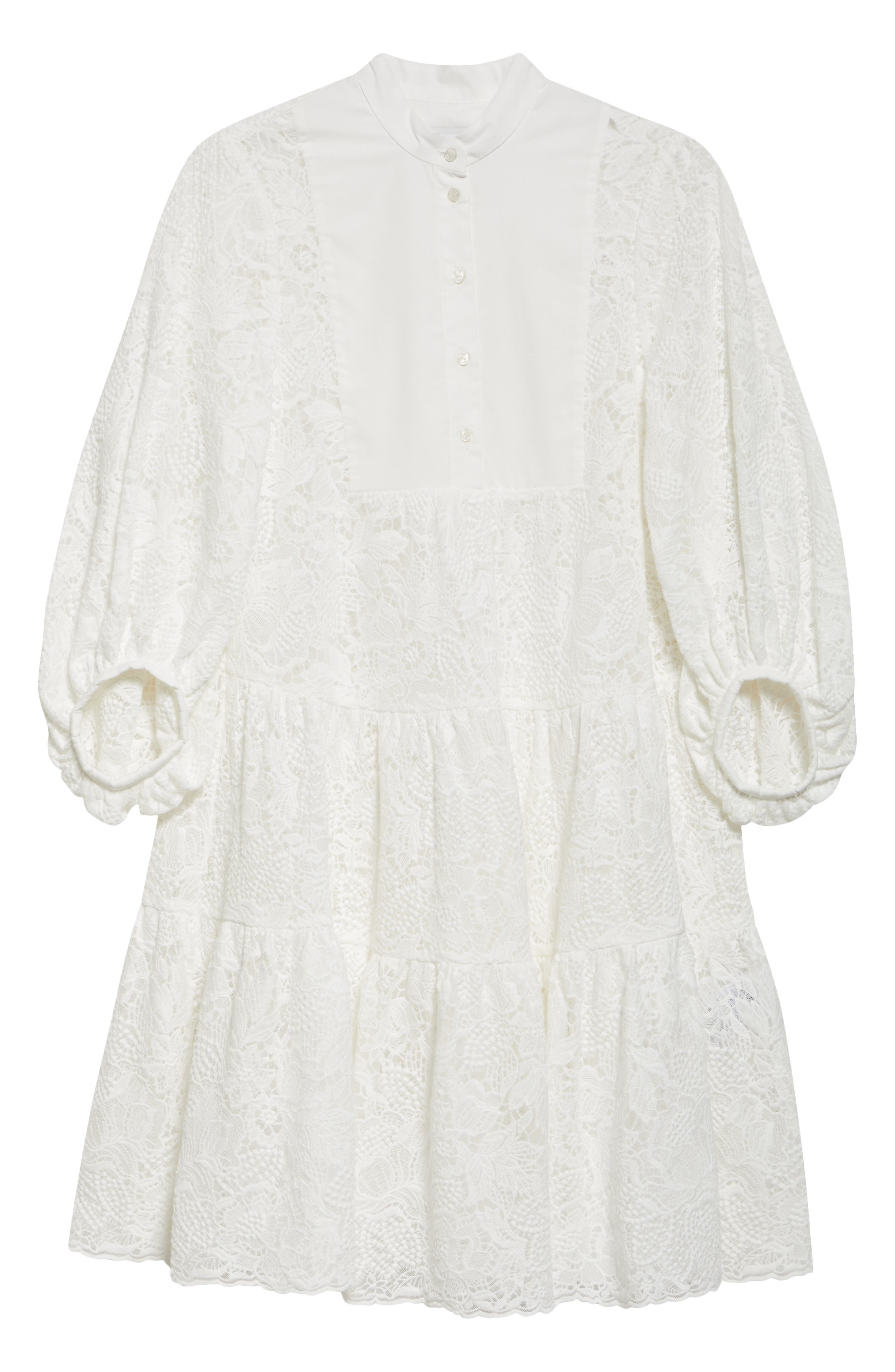 Erdem Long Sleeve Tiered Lace Minidress in Ivory at Nordstrom - 5