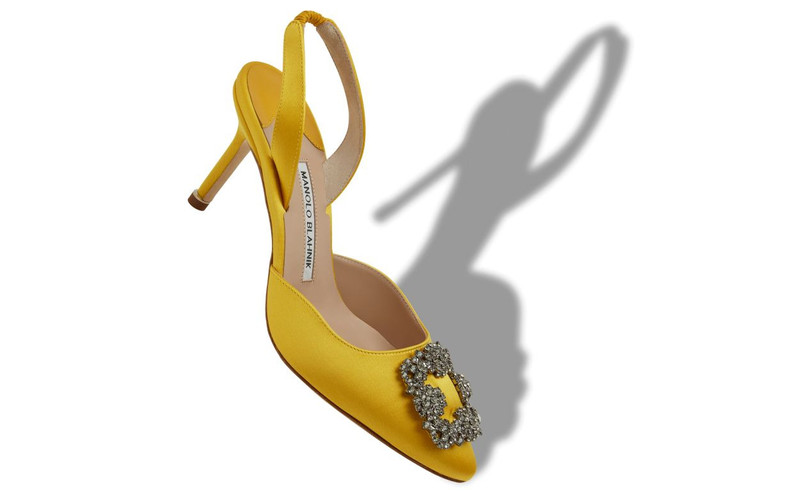 Manolo Blahnik Yellow Satin Jewel Buckle Slingback Pumps outlook
