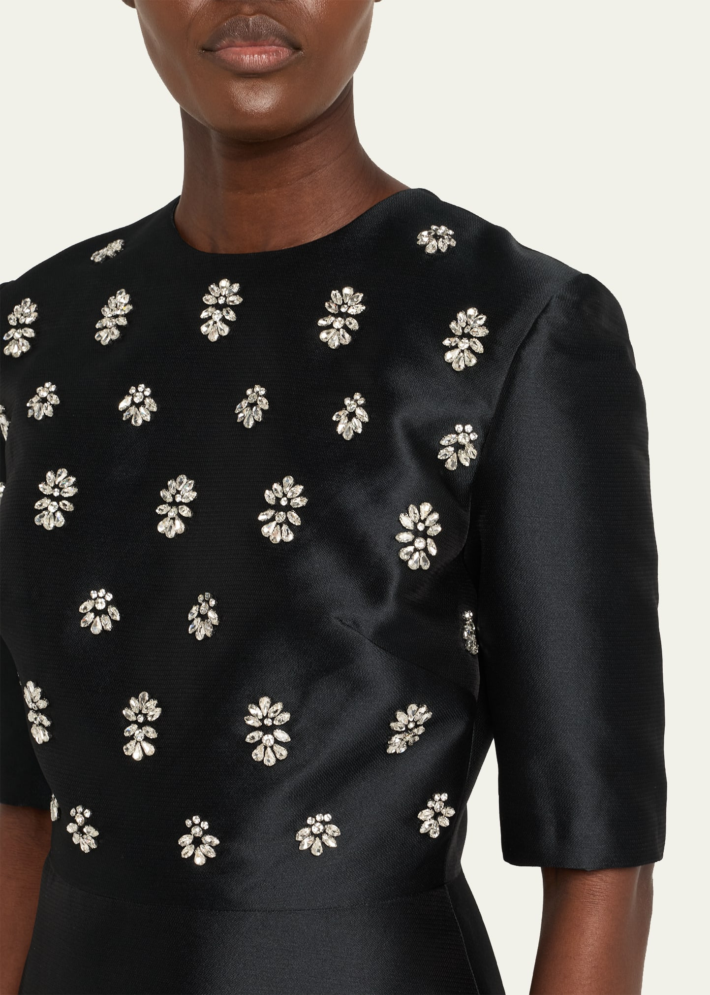 Embellished Mikado Silk Short-Sleeve Gown - 5