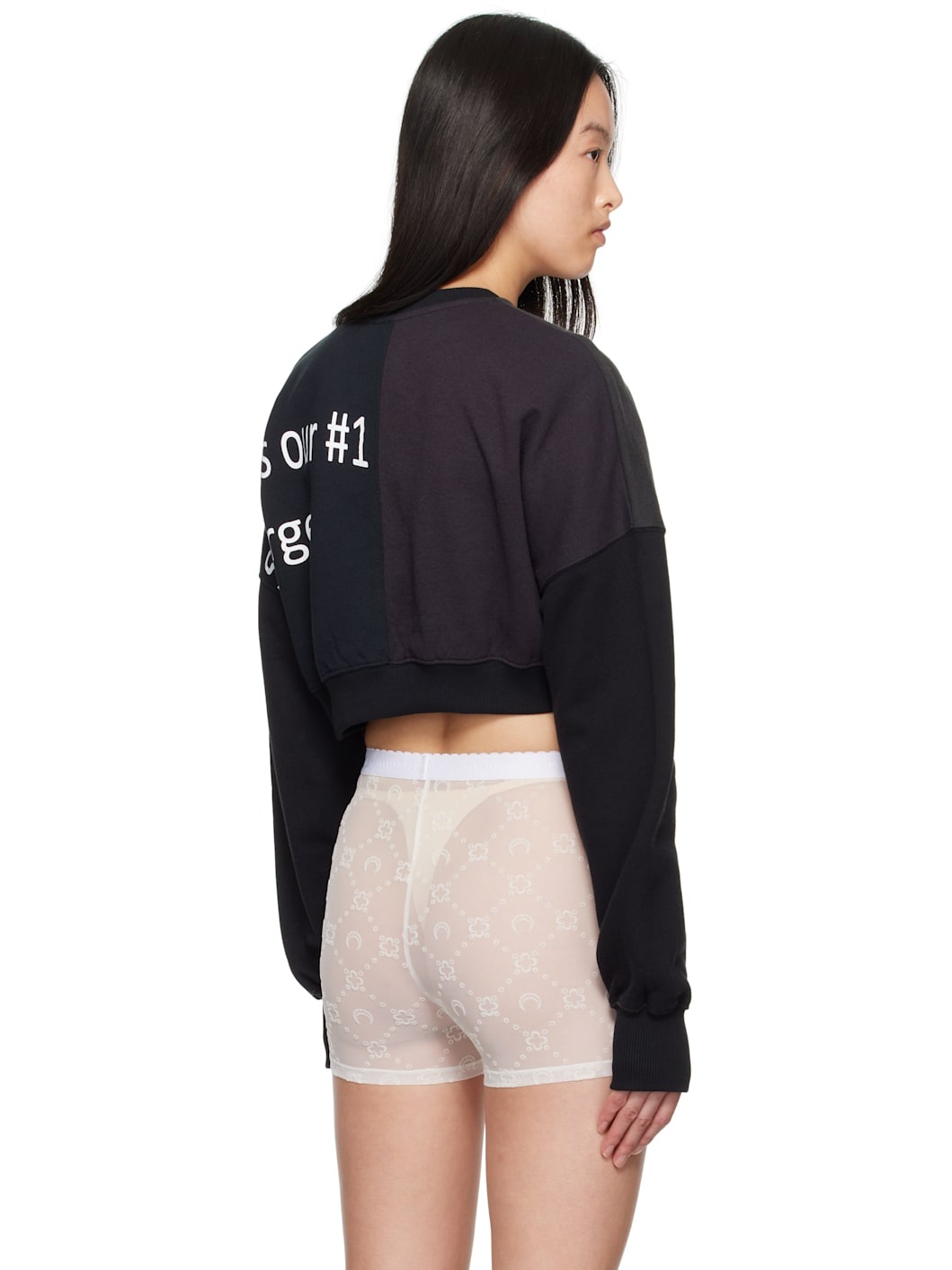 Black Regenerated Graphic Sweatshirts Cropped Sweatshirt - 3