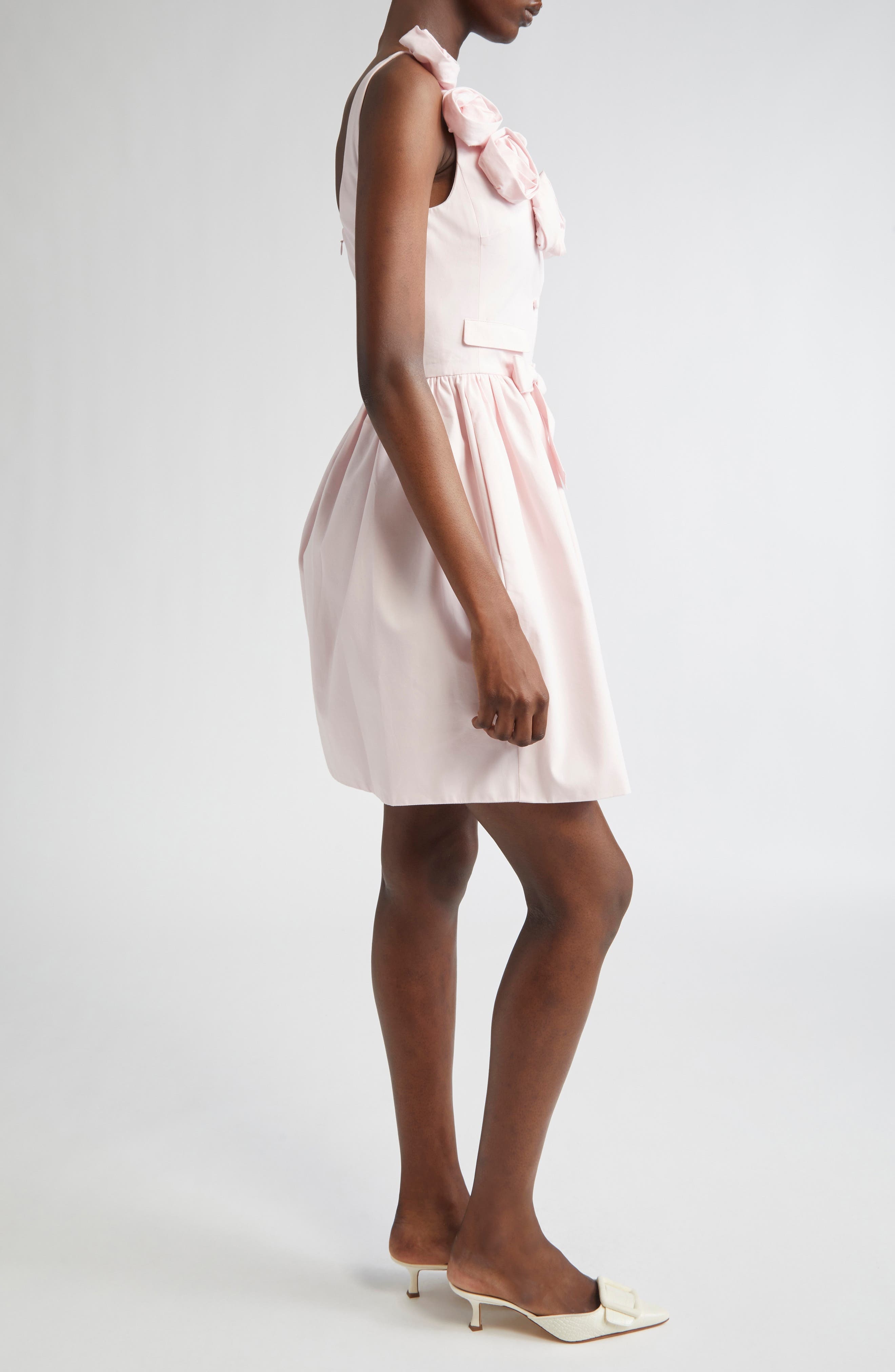 Giambattista Valli Rosette Embellished Cotton Poplin Minidress in Pale Rose at Nordstrom - 3