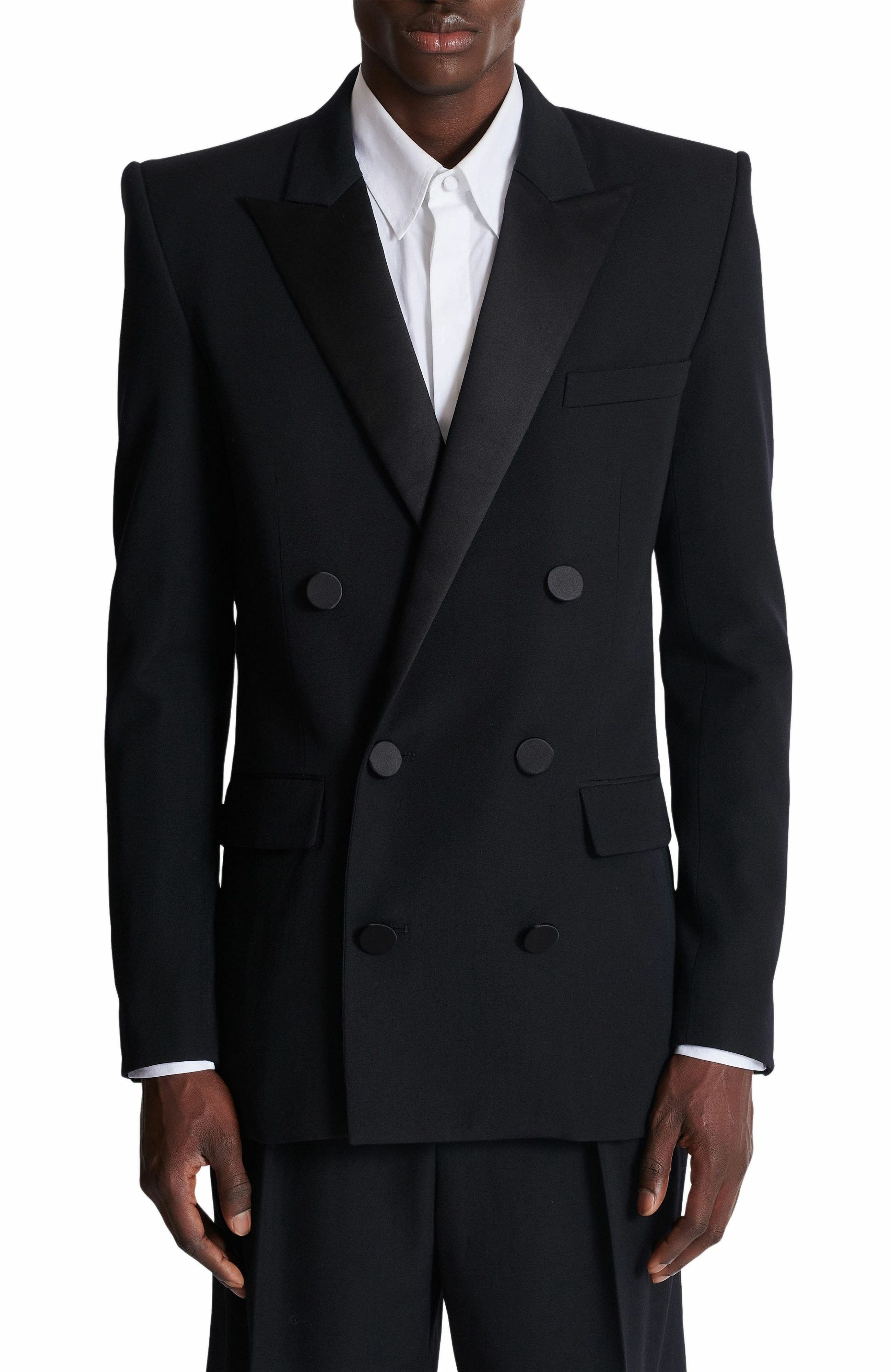 Balmain Grain de poudre blazer with satin lapels in Black at Nordstrom - 7