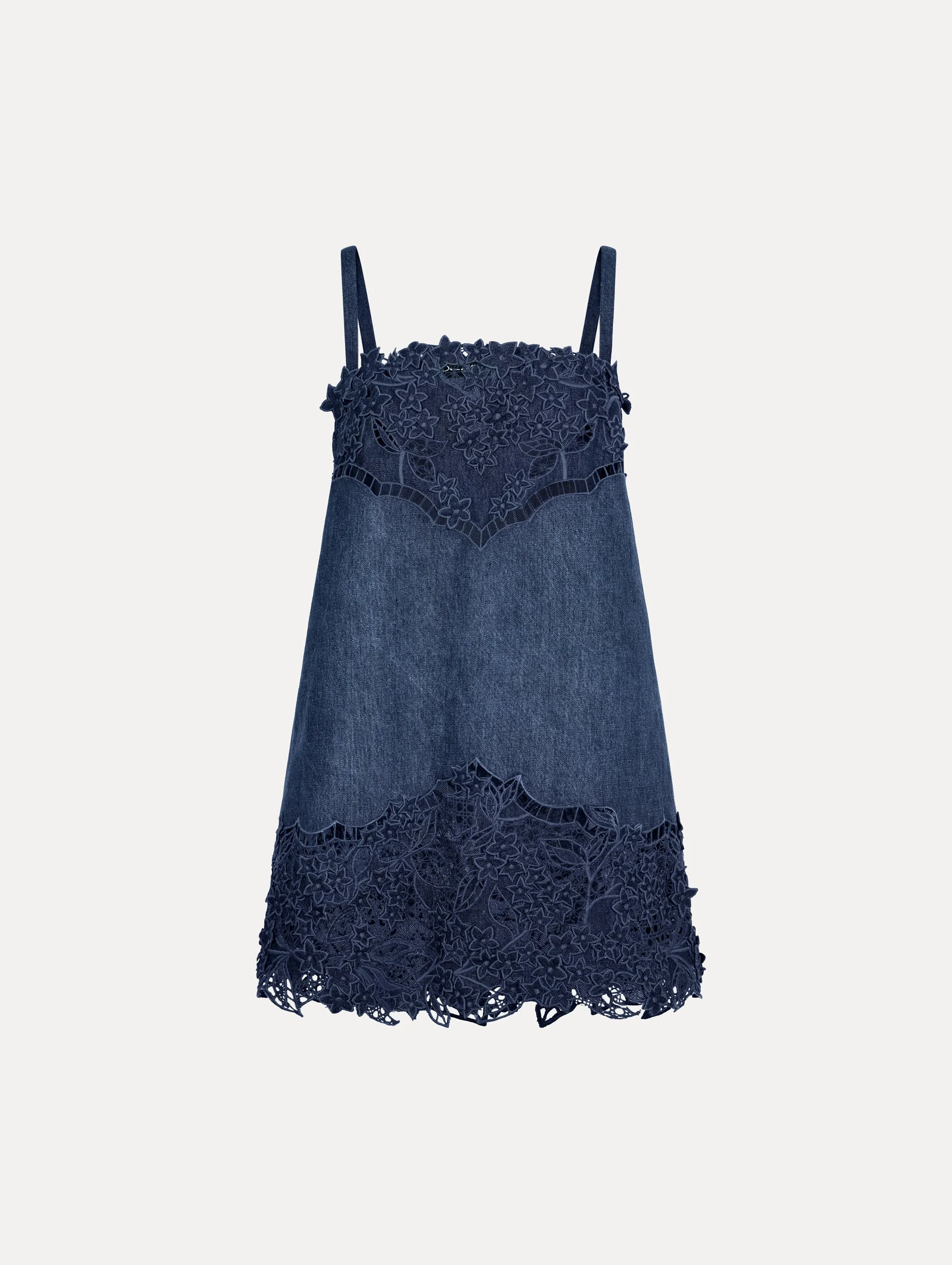 PORCELAIN FLOWER CUTOUT DENIM DRESS - 1