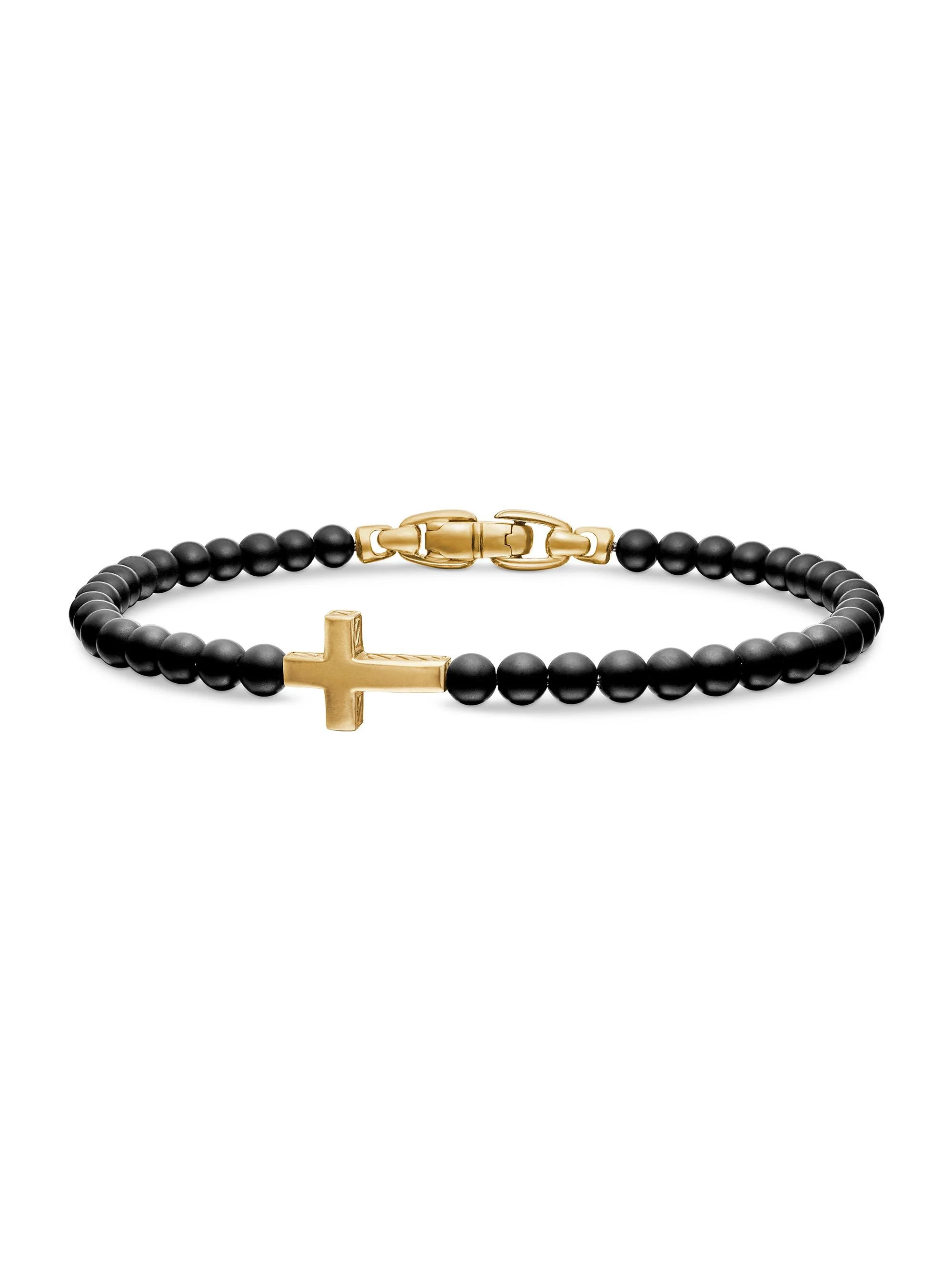 Men's Spiritual Beads Cross Station Bracelet - Black Onyx - 1