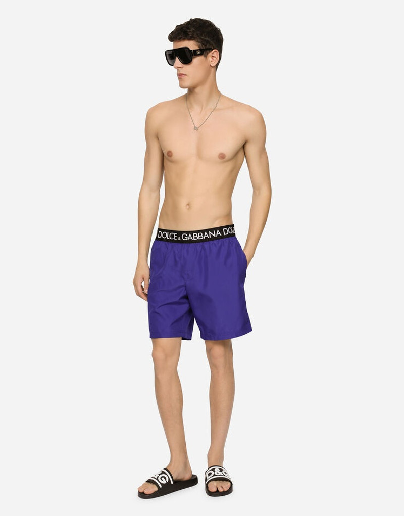 Mid-length swim trunks with branded stretch waistband 3