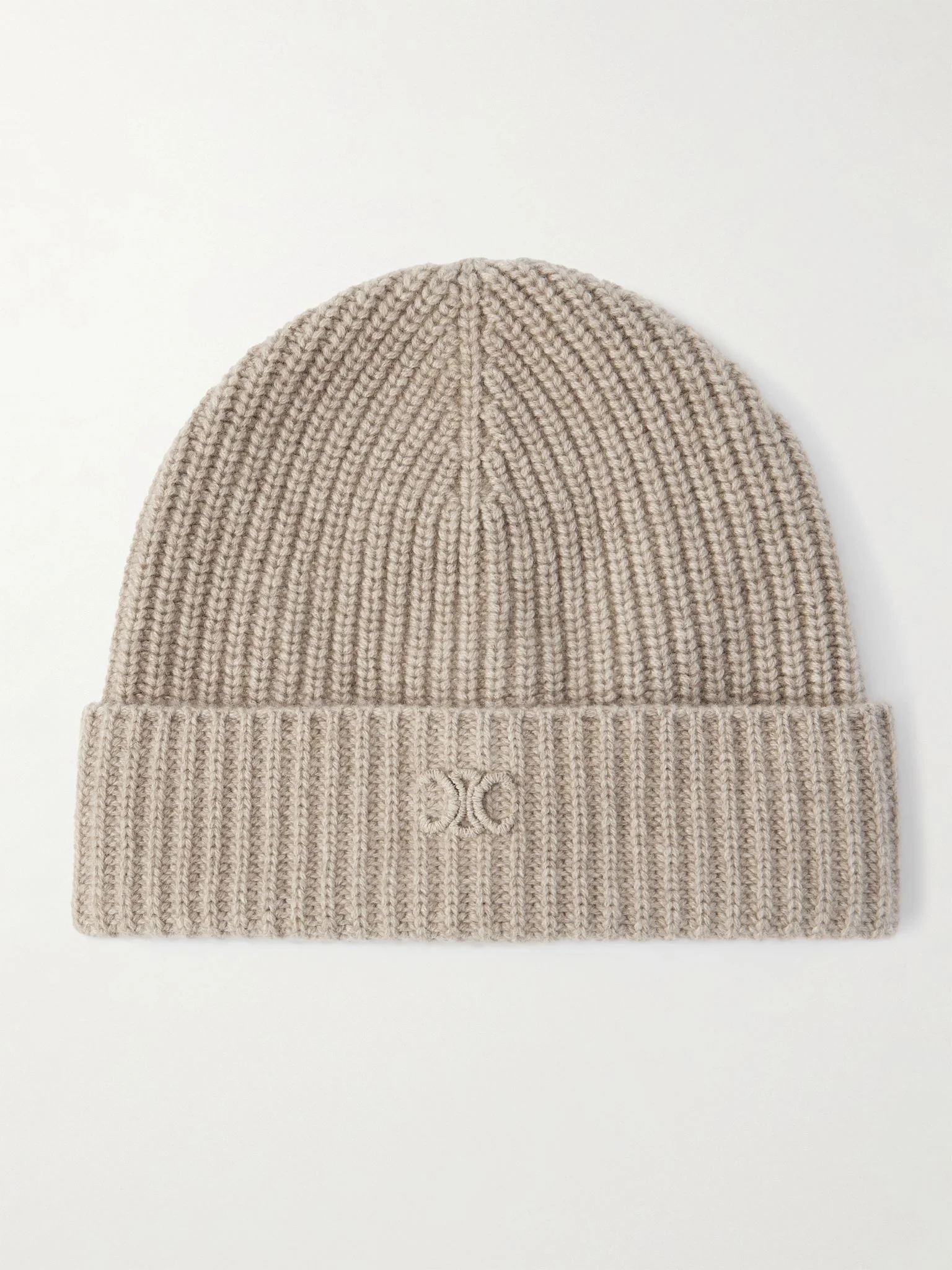 Logo-Embroidered Ribbed Cashmere Beanie Beige - 1