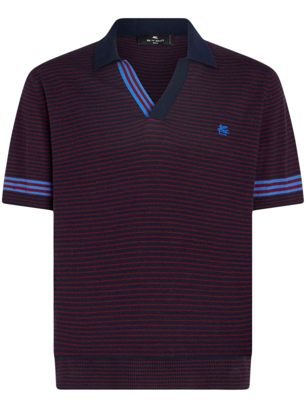 striped fine-knit polo shirt - 1