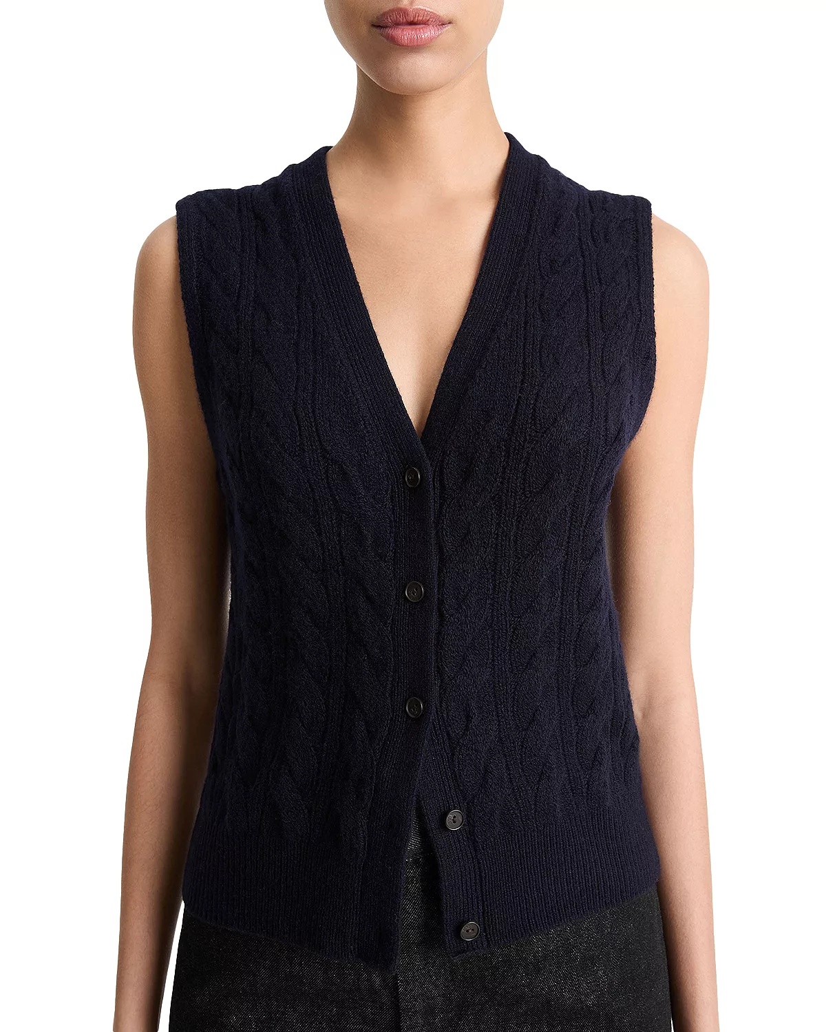 V Neck Cable Knit Sweater Vest - 1