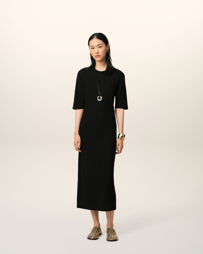 BLACK COTTON SHORT SLEEVE MIDI DRESS 1