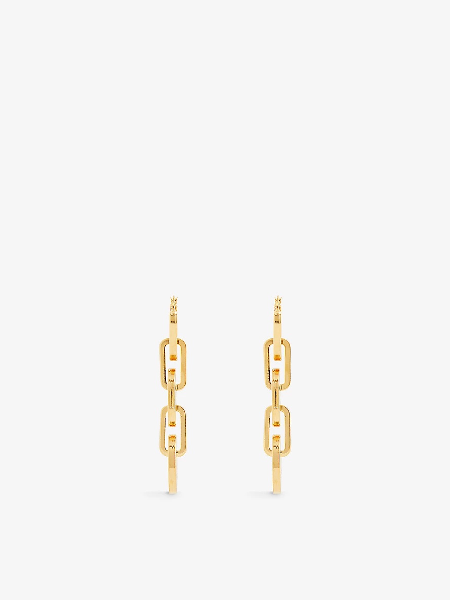 Brand-engraved chain brass drop earrings - 3