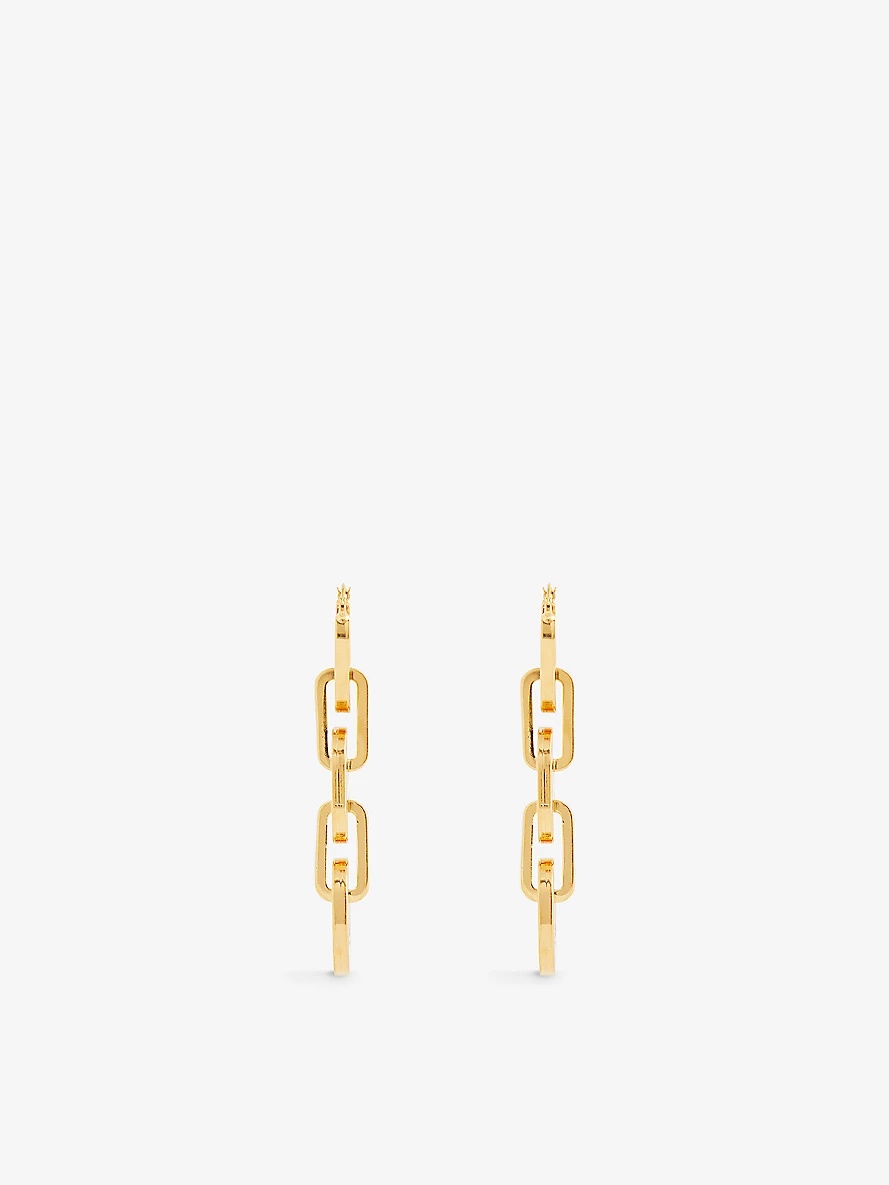 Brand-engraved chain brass drop earrings - 3