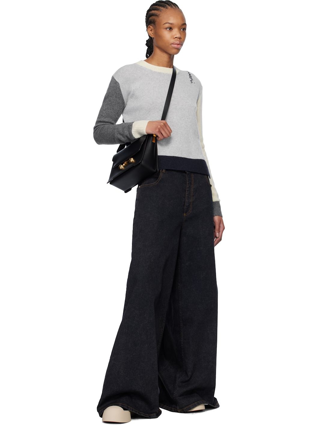 Gray Colour Block Cashmere Sweater - 5