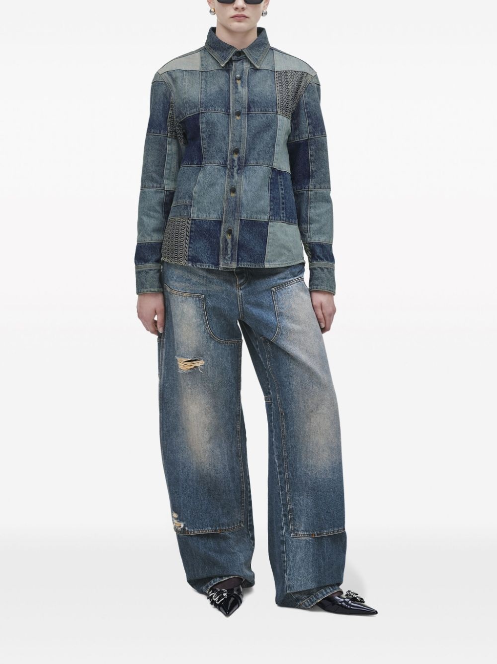 patchwork denim shirt - 2