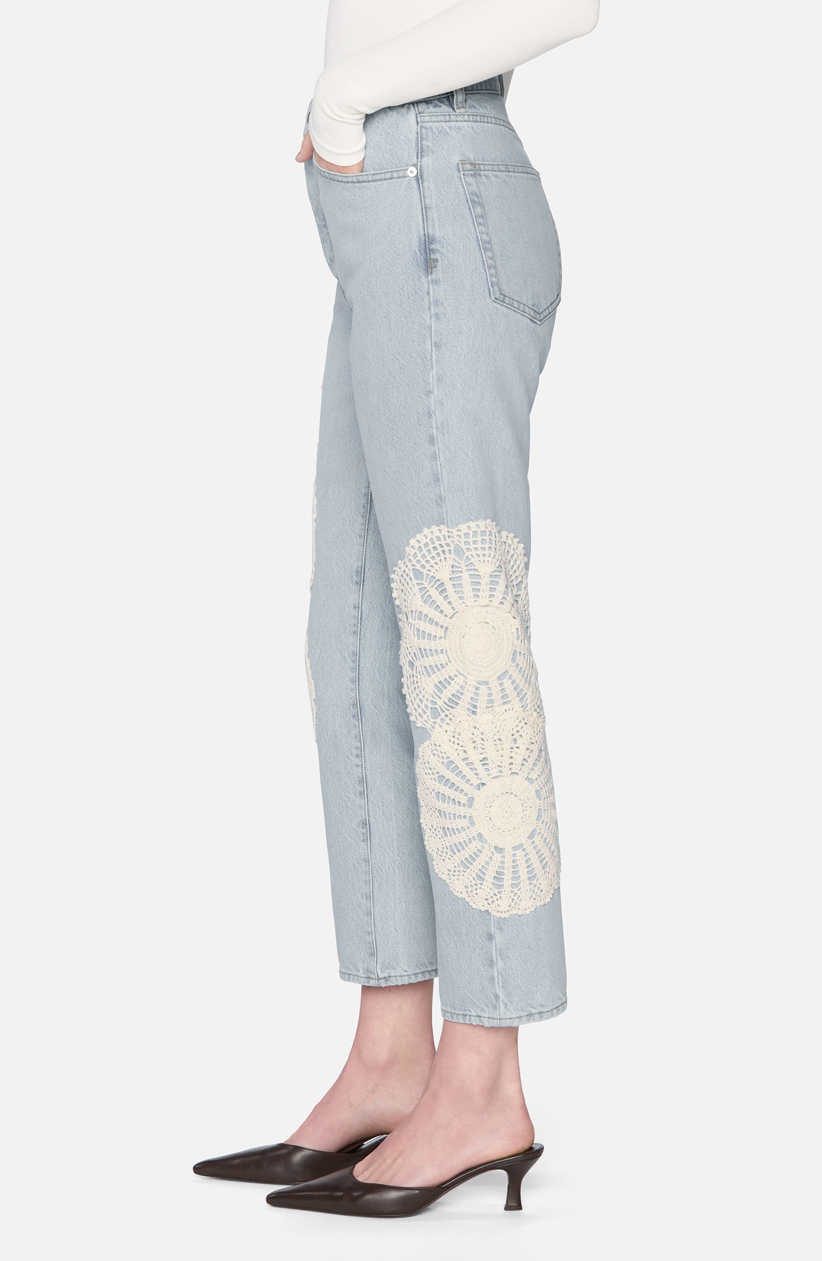 FRAME The Crochet Straight Leg Ankle Jeans in Wisp at Nordstrom - 3