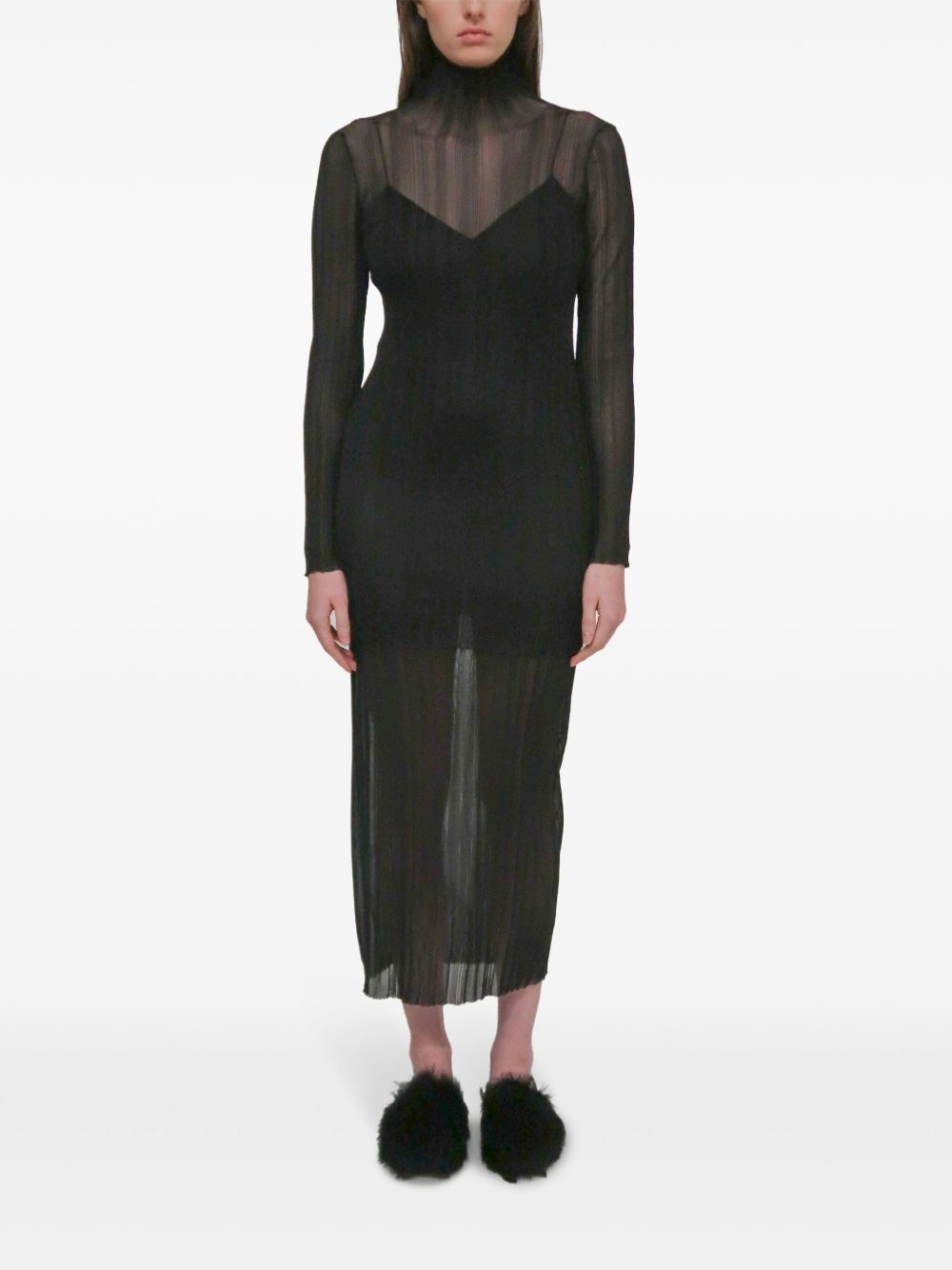 sheer plissé dress - 2