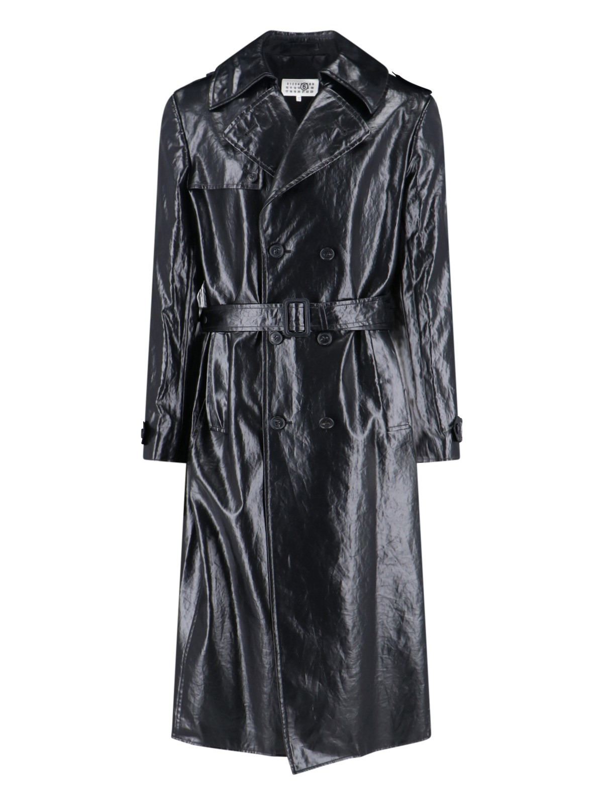 DOUBLE-BREASTED FAUX LEATHER COAT - 1