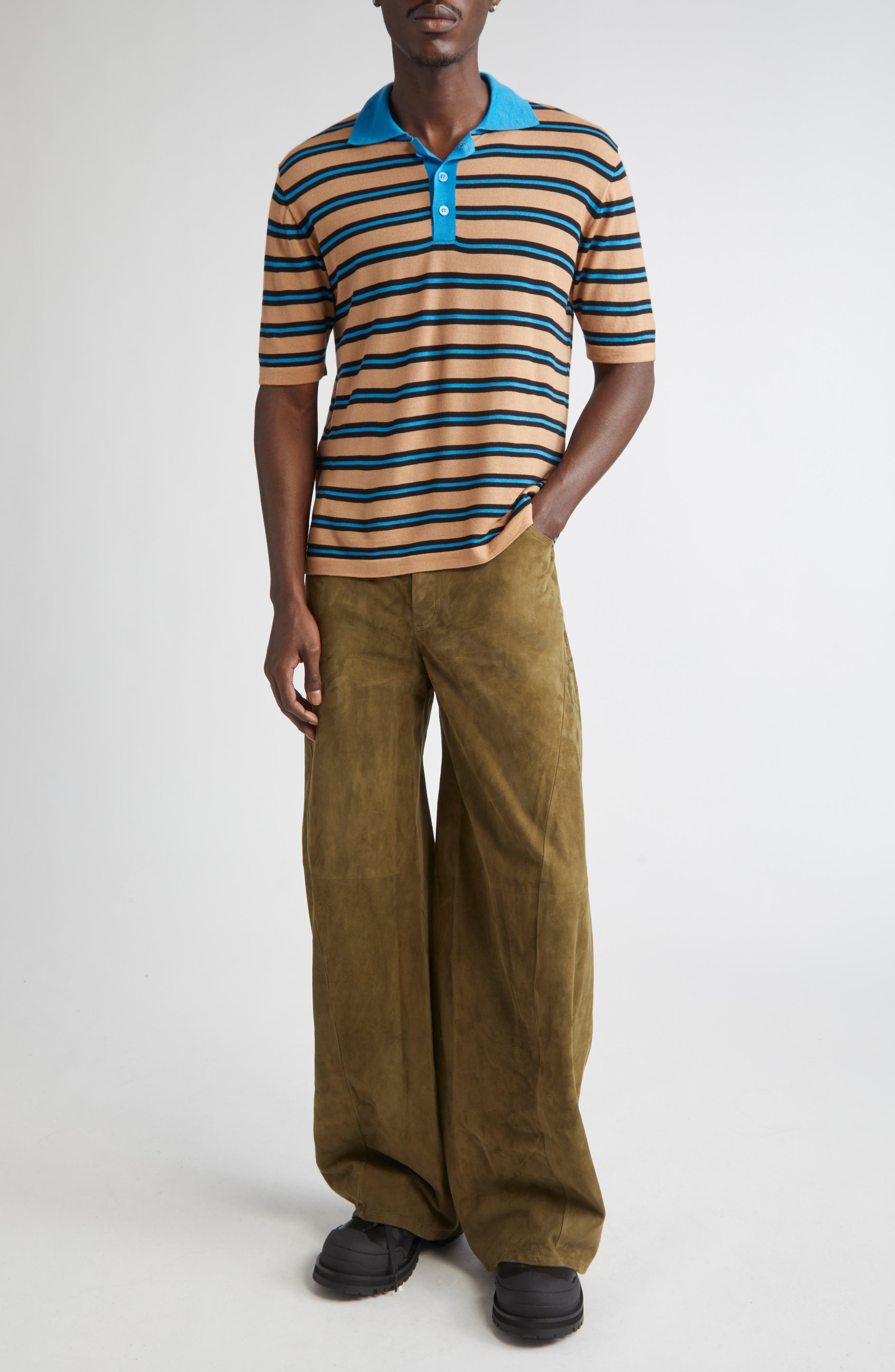 Marni Stripe Virgin Wool Polo in Caramel at Nordstrom - 2