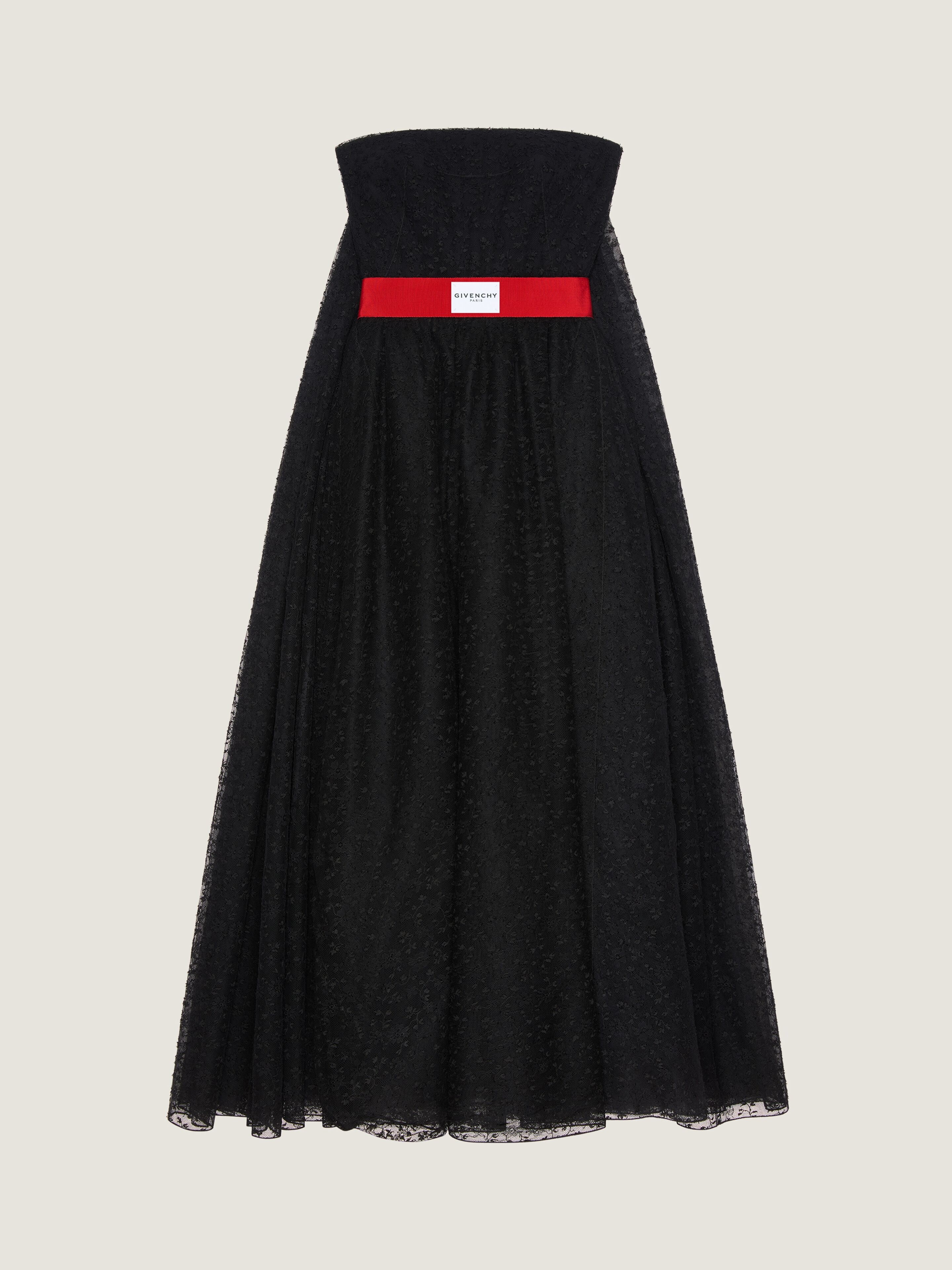 BUSTIER CAPE BACK EVENING DRESS IN LACE - 1