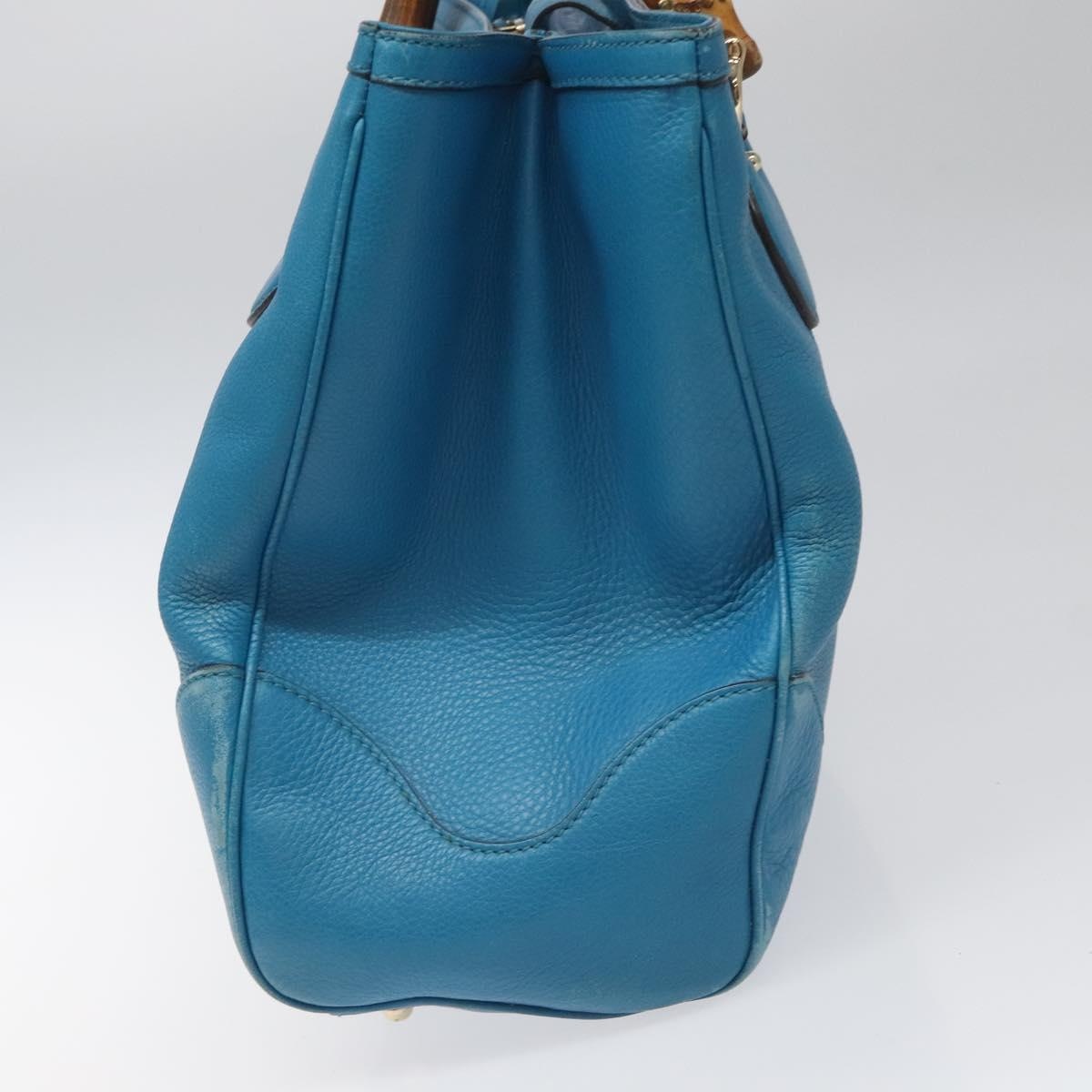 GUCCI Bamboo Hand Bag Leather Blue Gold - 4