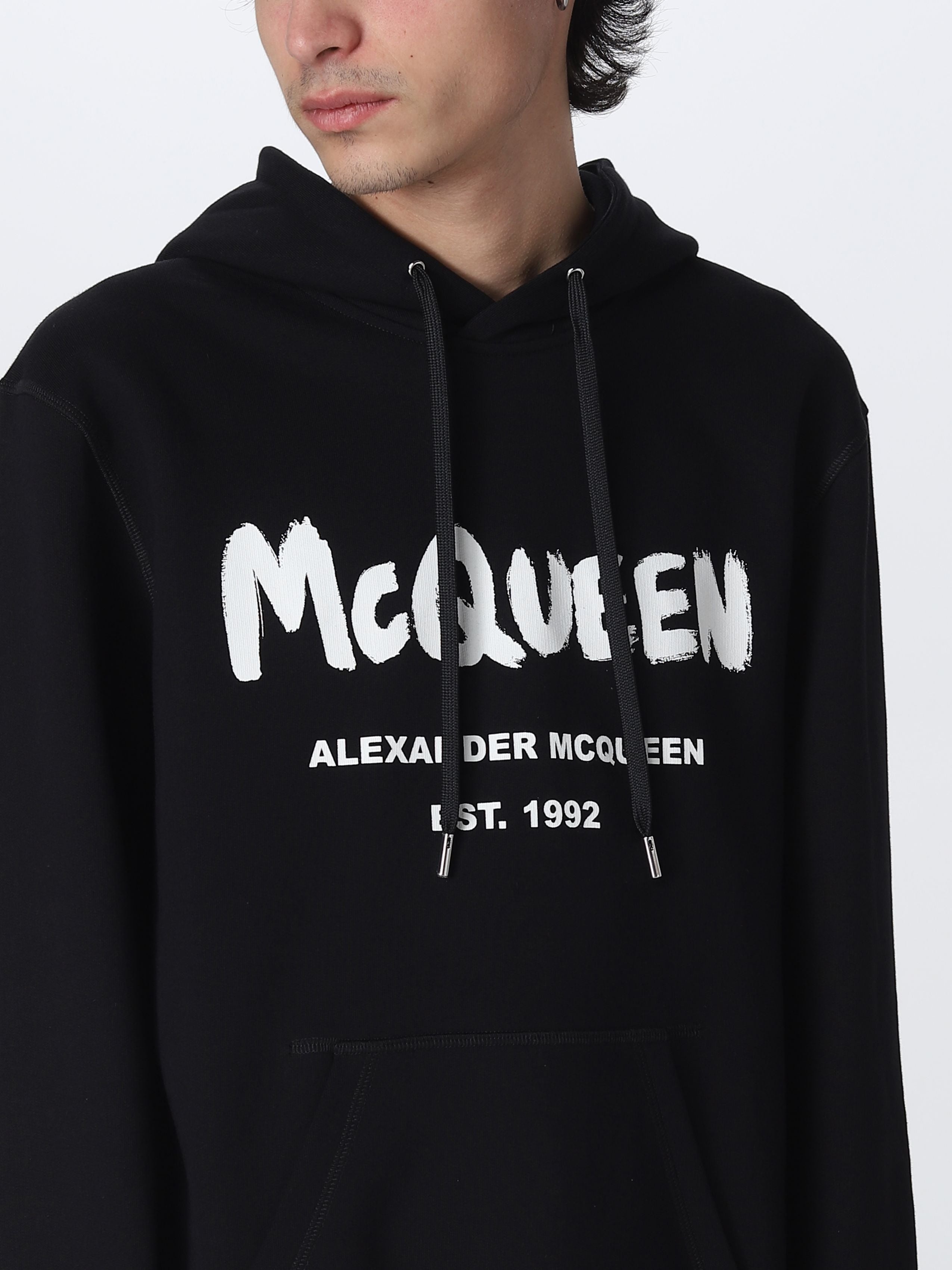 ALEXANDER MCQUEEN BLACK logo-print hooded sweatshirt - 4