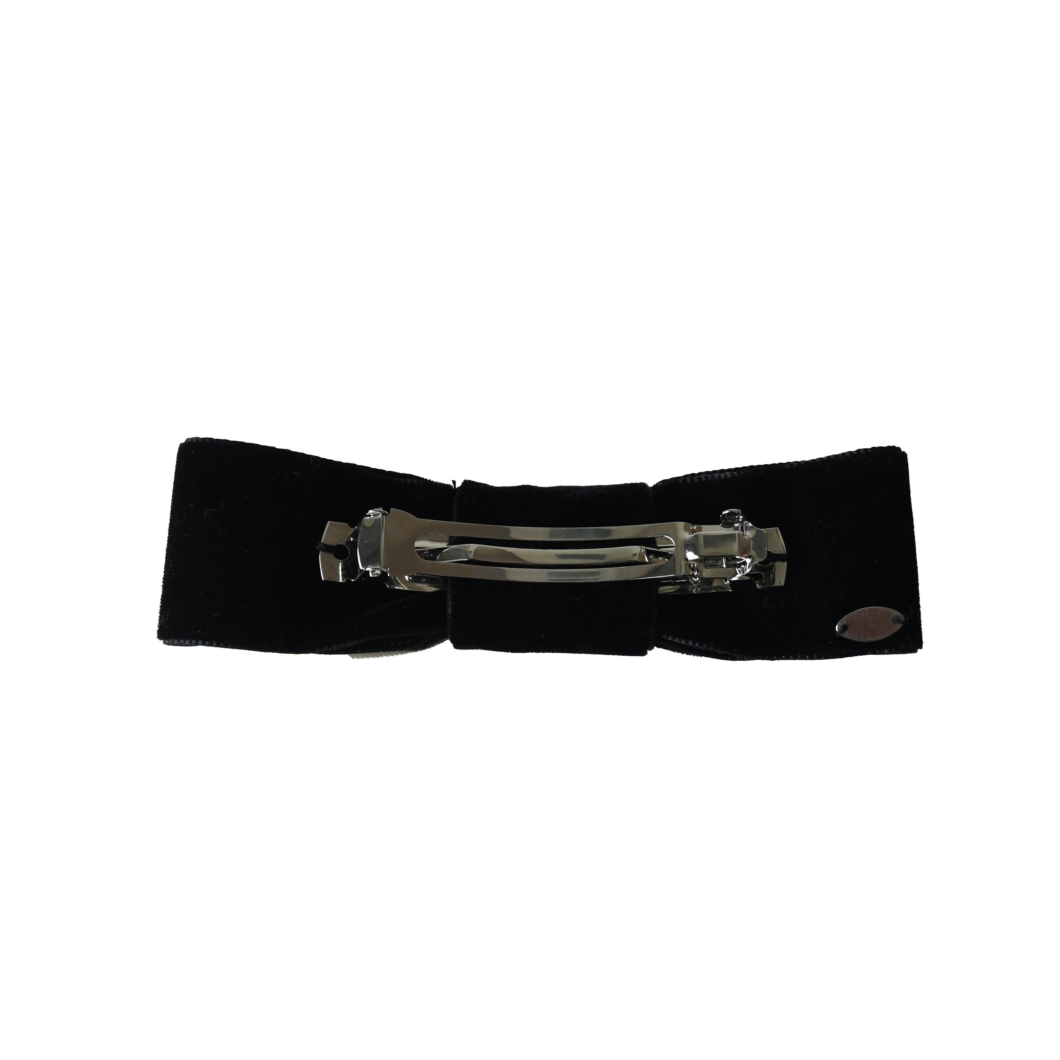 Chanel CC Silk Interlocking Bow Hair Barrette White - 2