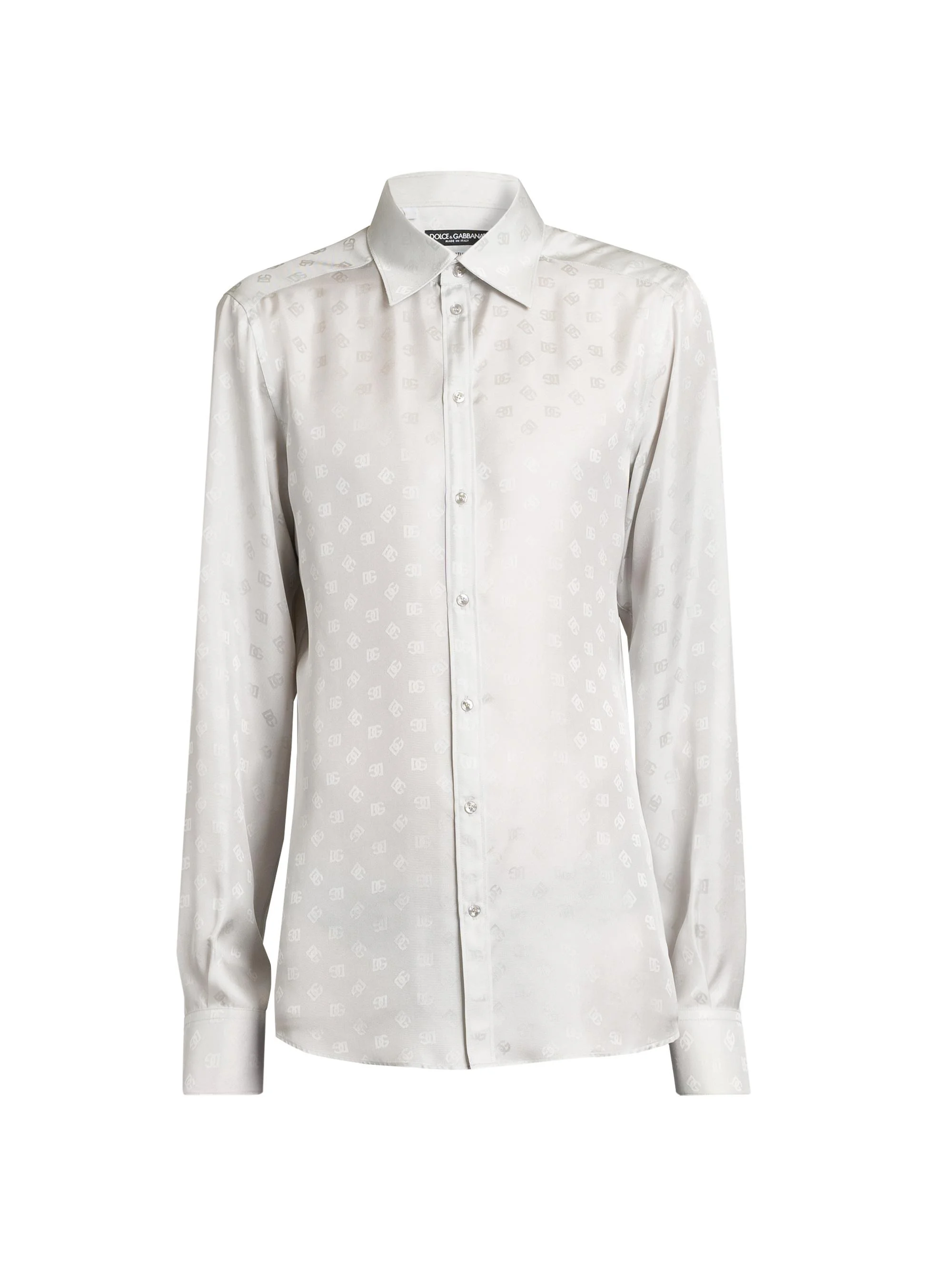Men's Logo Jacquard Silk Shirt - Grigio Chiaro - 1