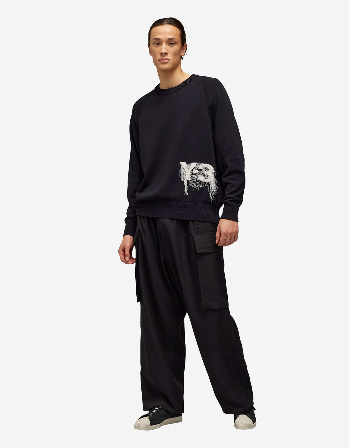 Y-3 Black Frayed Logo Sweater - 9