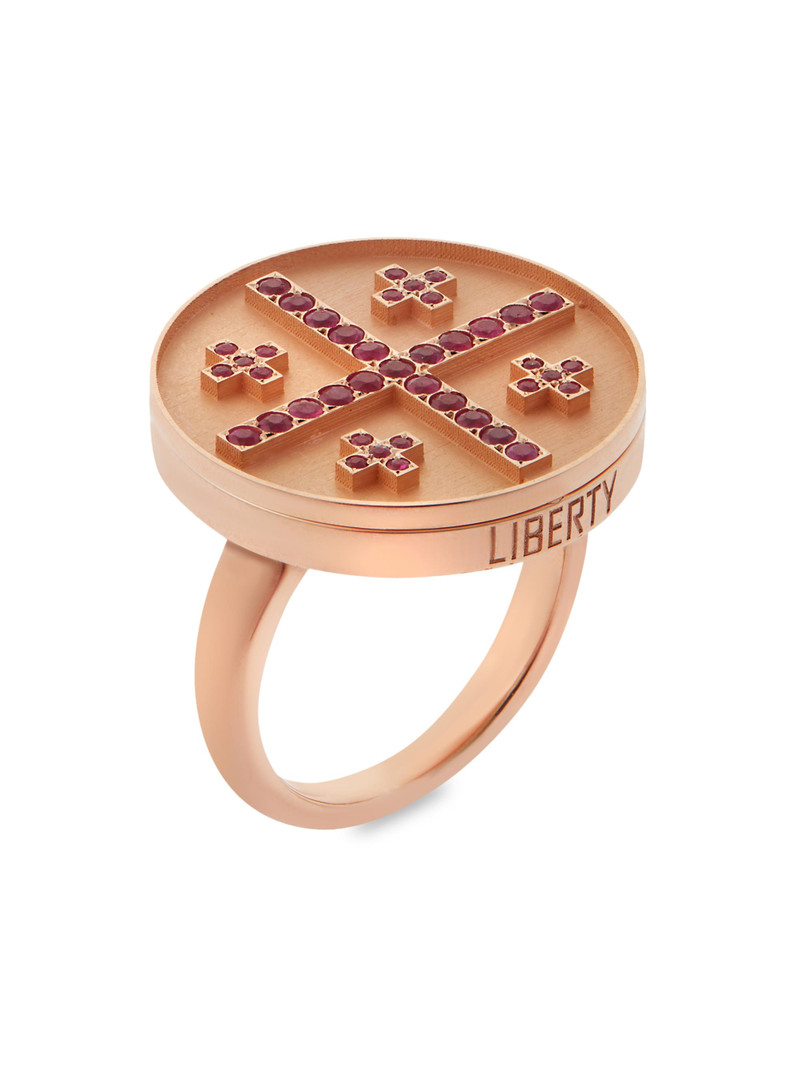 Women's Liberty 18K Rose Gold & Ruby Cross Ring - Rose Gold 1