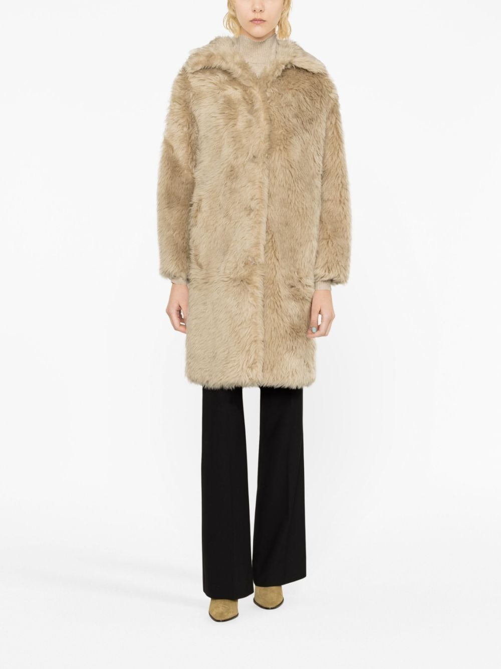 spread-collar faux-fur coat - 2