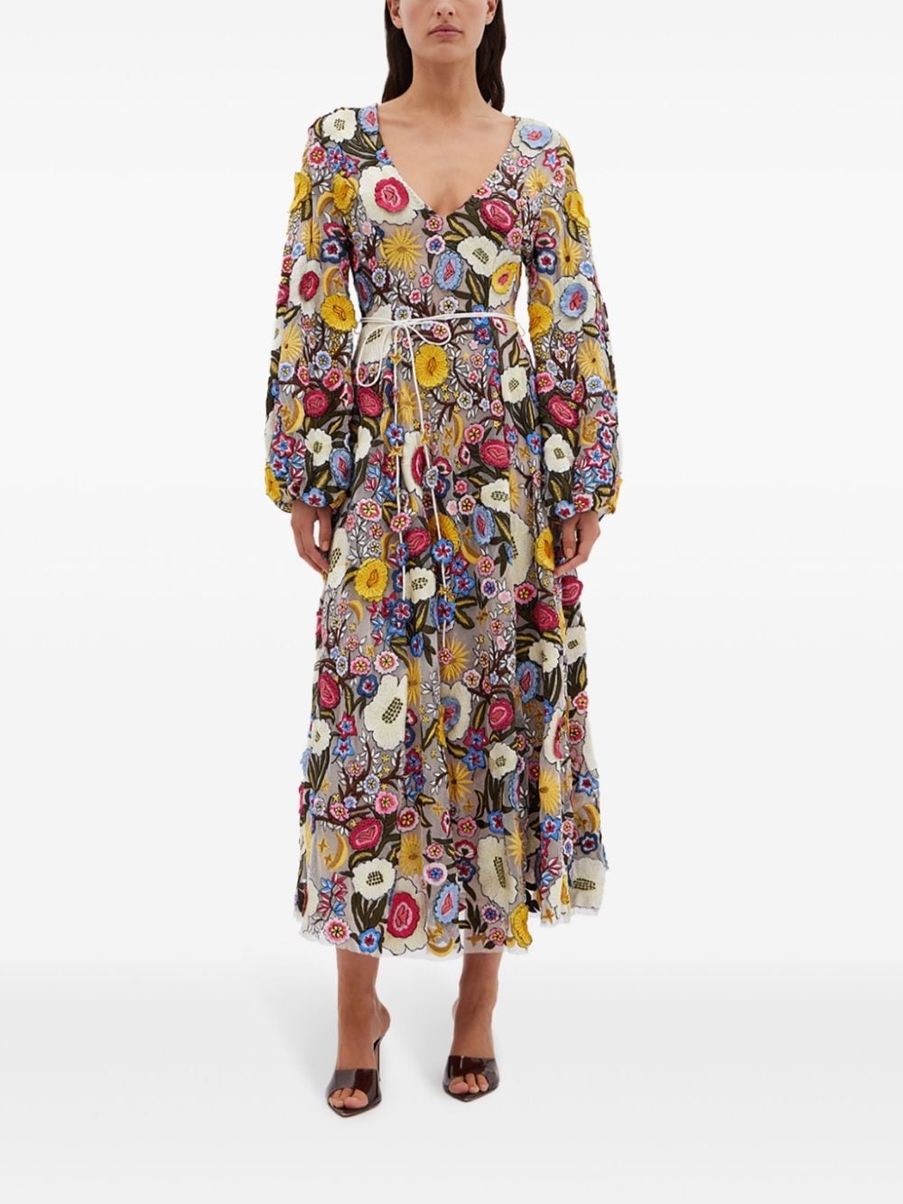 Lyra floral-embroidery midi dress - 2