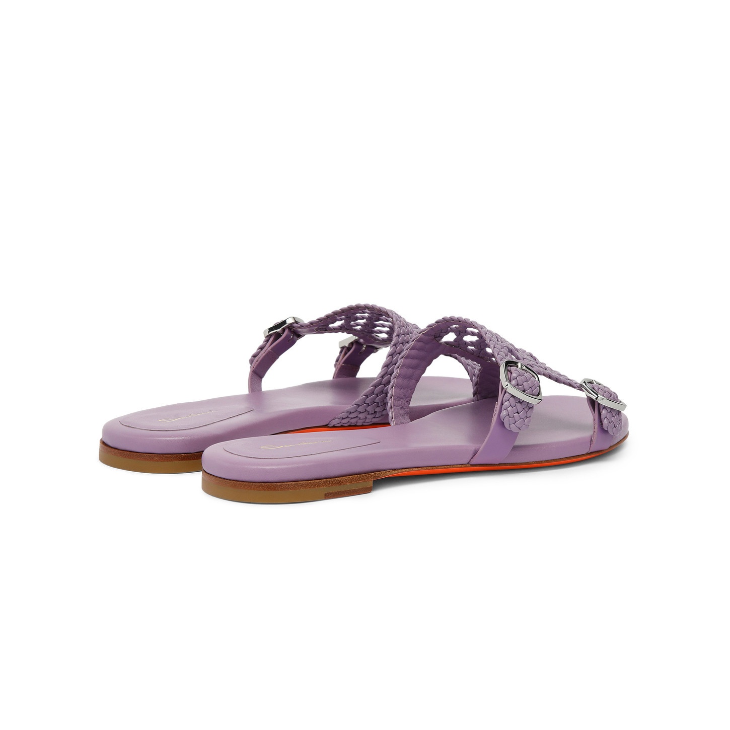 Women's lilac woven leather double-buckle slide sandal - 4