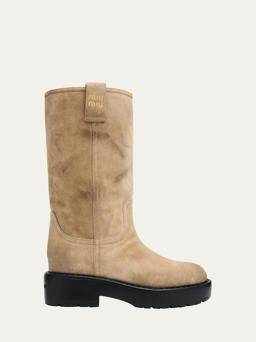 Suede Tall Moto Boots - 1