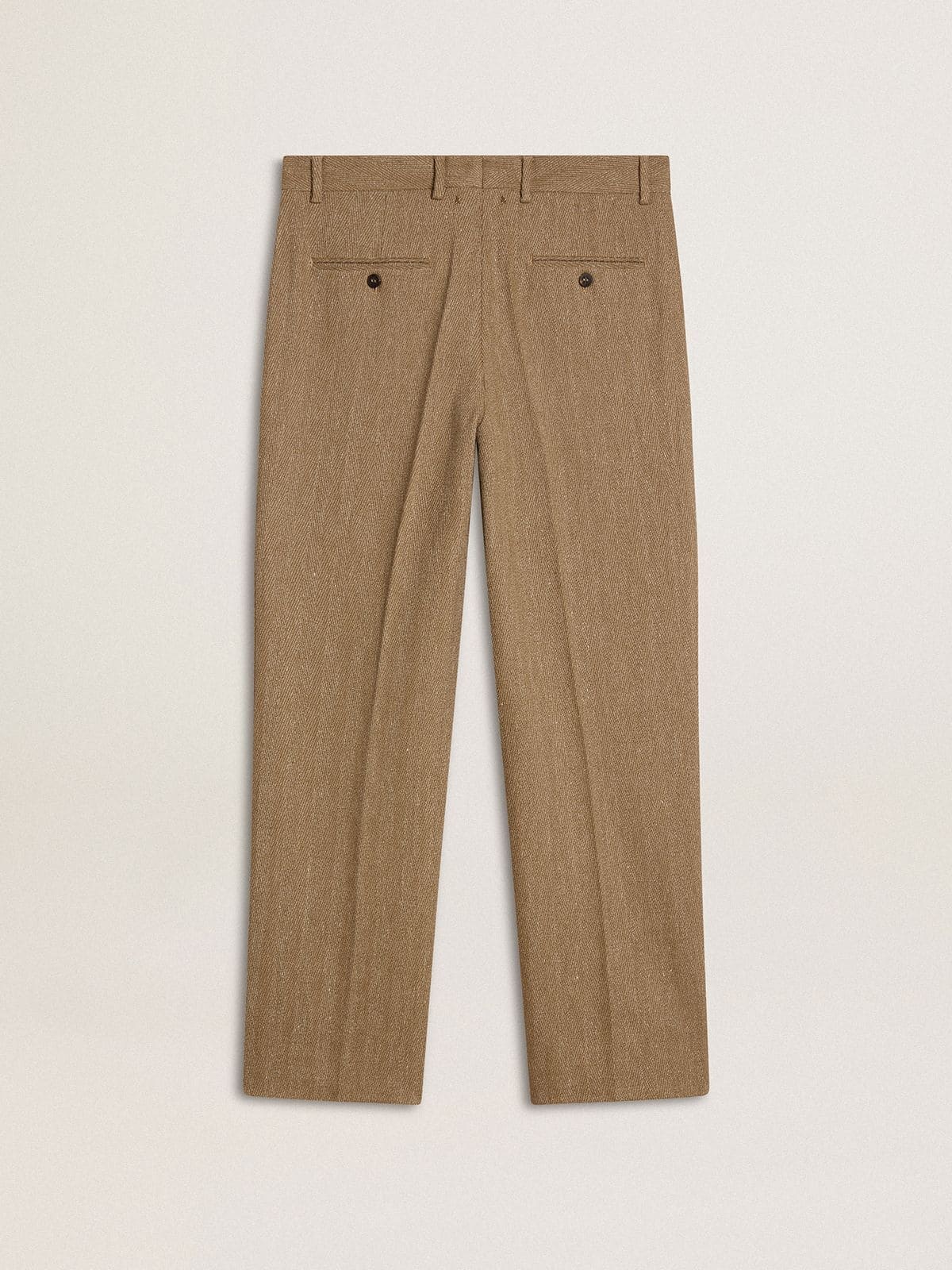 Tailored pants in sand-colored chevron linen blend - 6