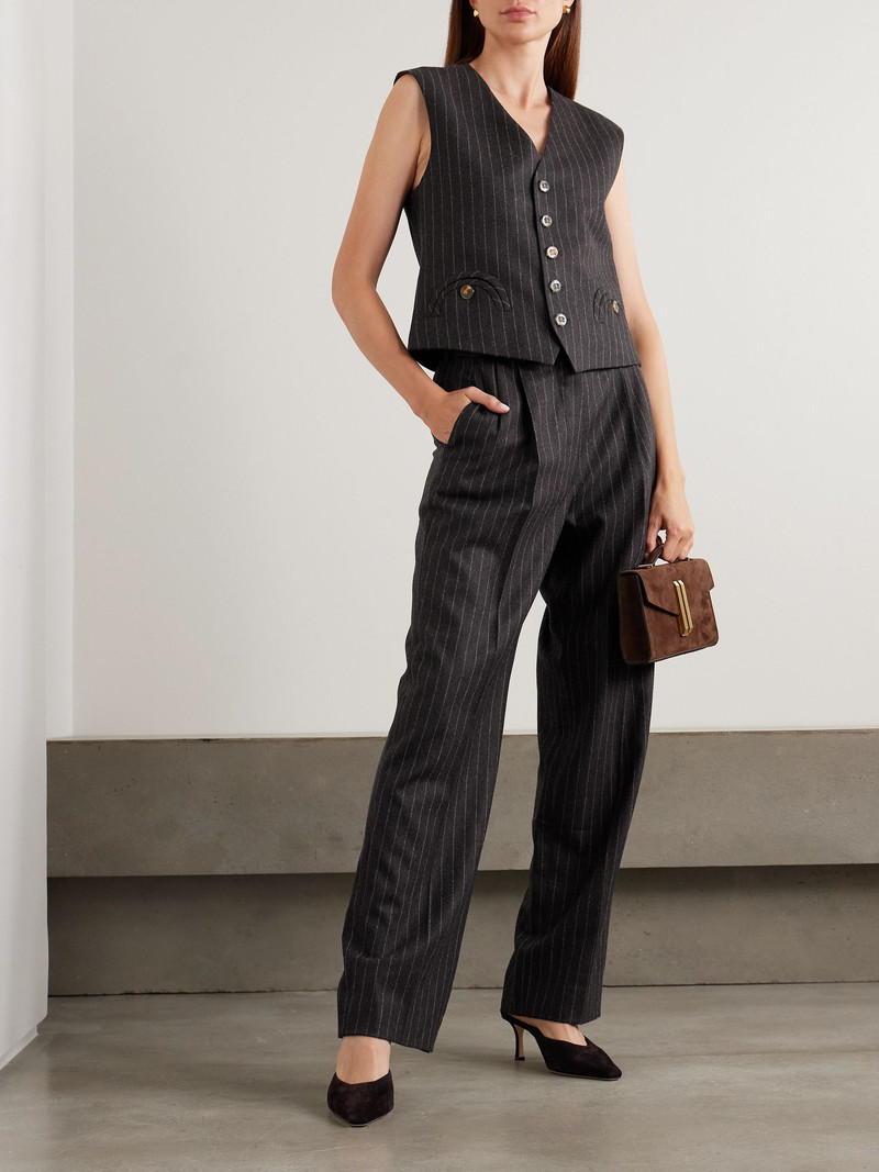 BLAZÉ MILANO Feral pinstriped wool and cashmere-blend vest Dark brown outlook