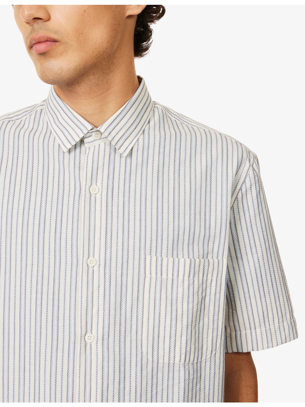 Striped Short-Sleeves Cotton-Poplin Shirt - 5