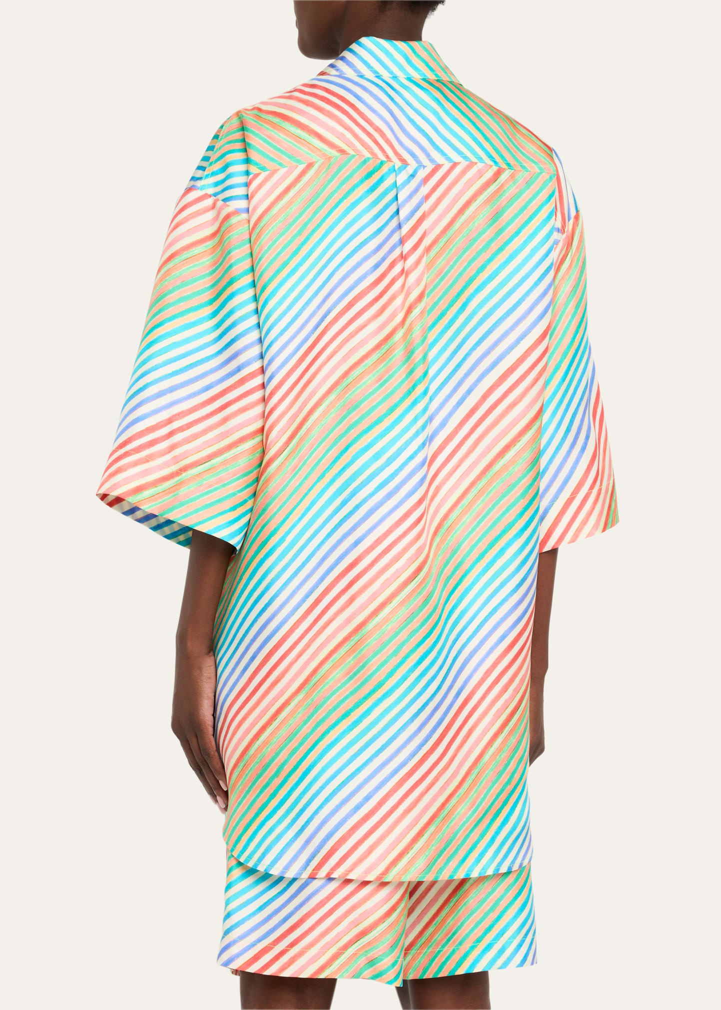 Crayon Stripe Jumbo Short Sleeve Silk Shirt - 3