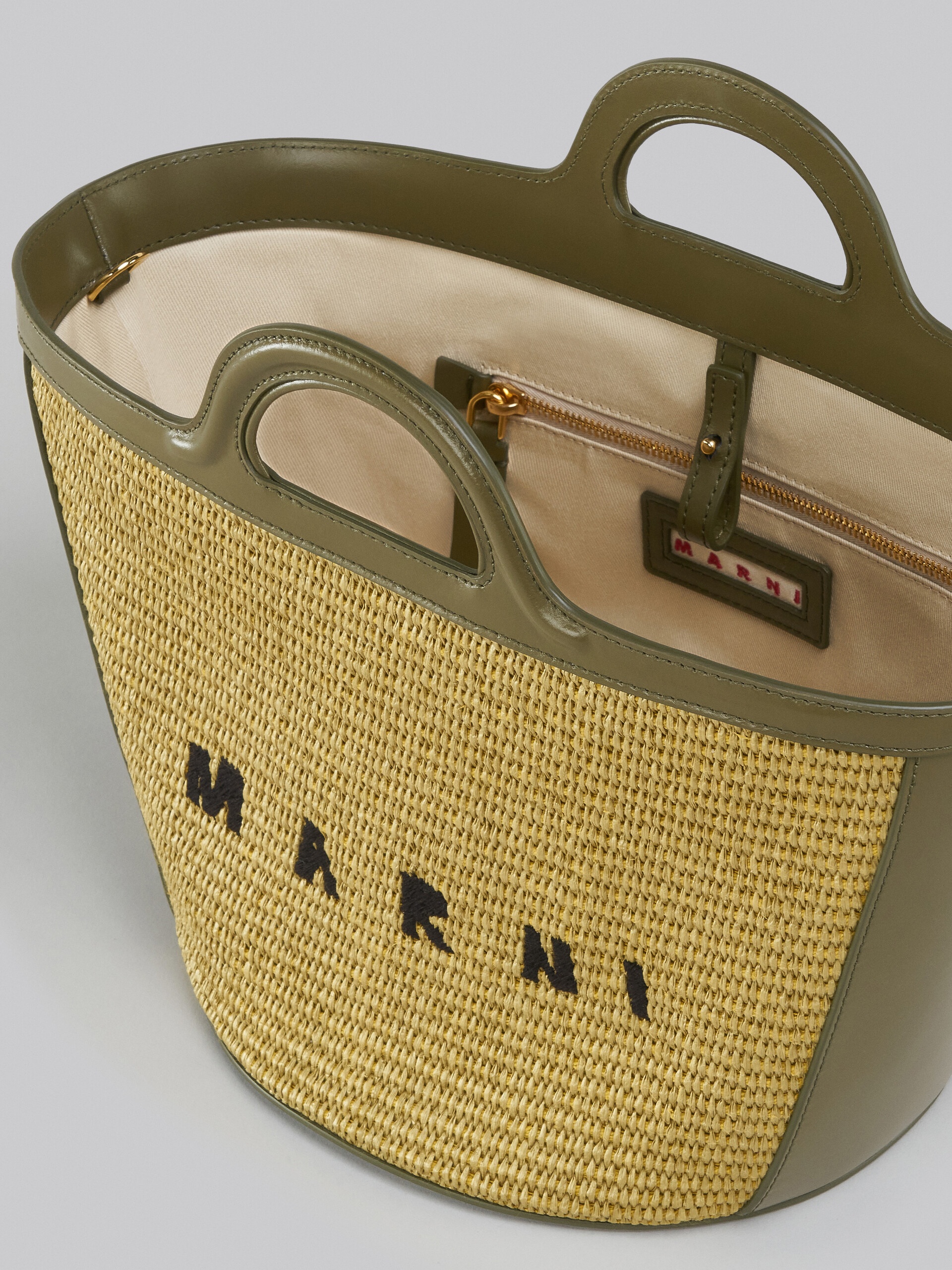 TROPICALIA SMALL BAG IN OLIVE GREEN LEATHER AND RAFFIA - 4