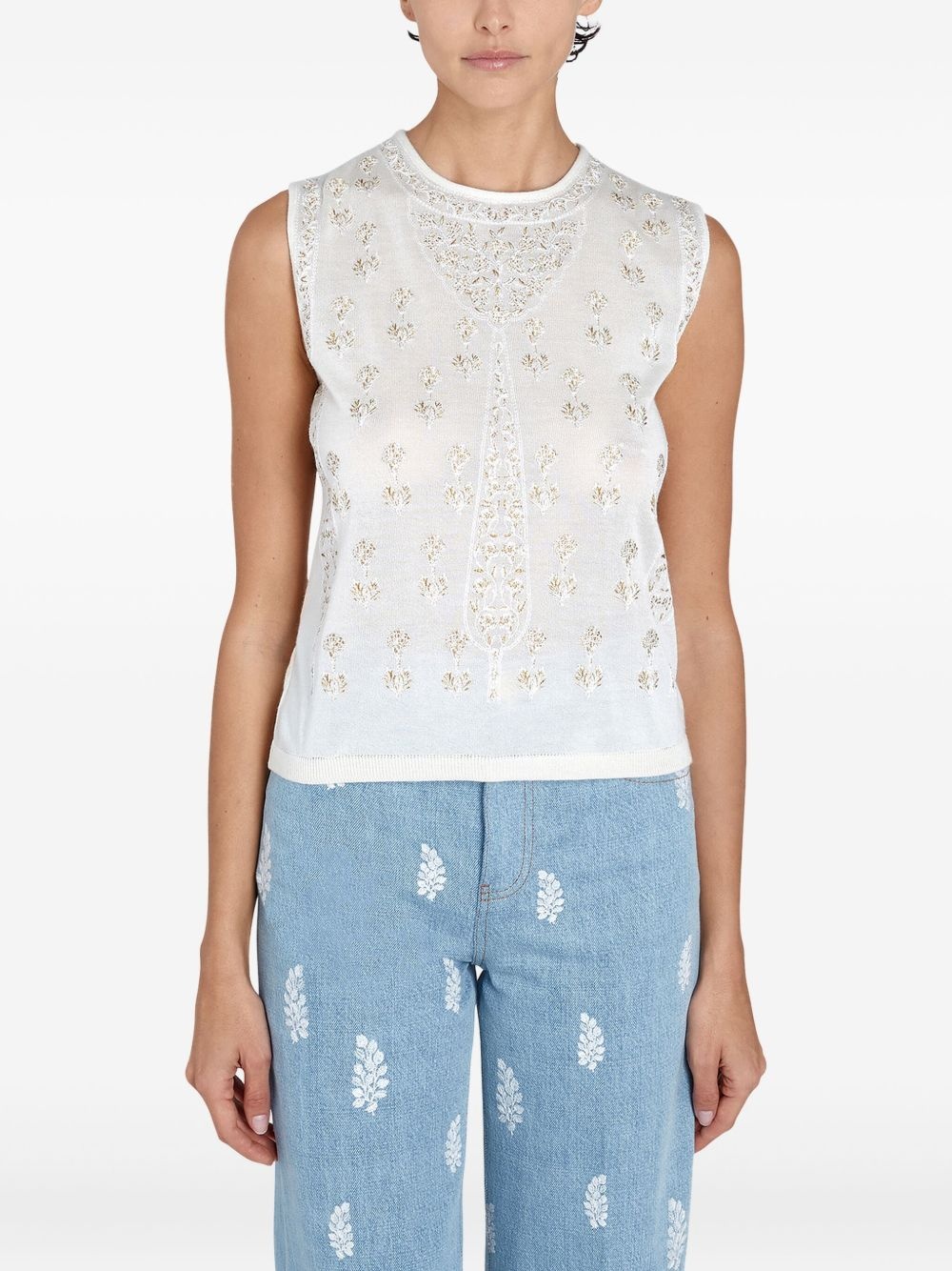 floral-embroidered tank top - 2