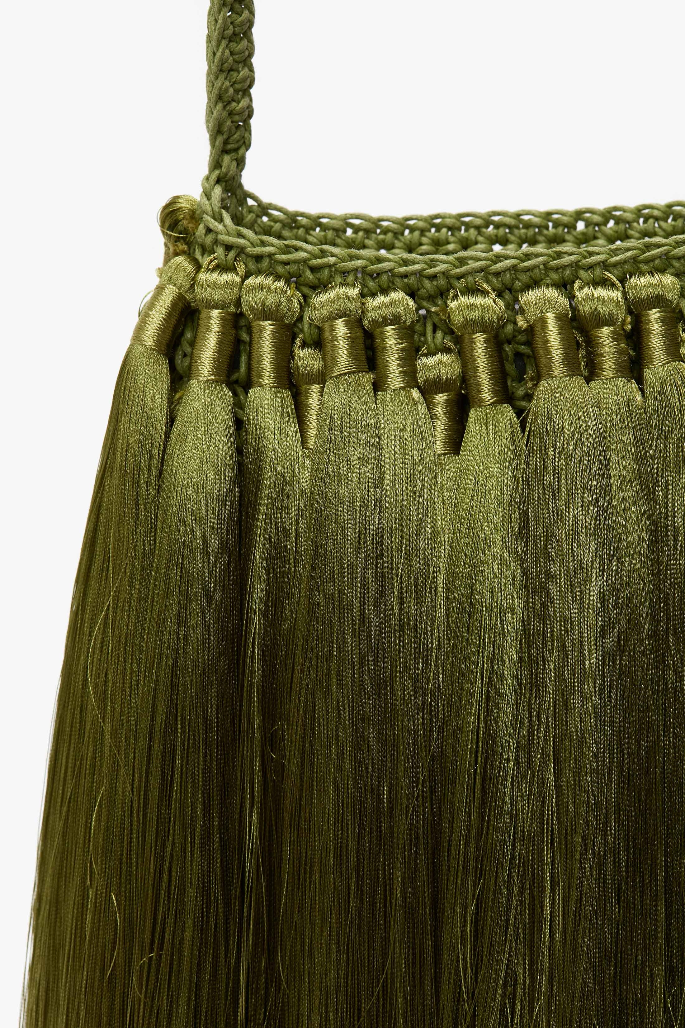 Mini Tassel Pouch in Olive Green - 8