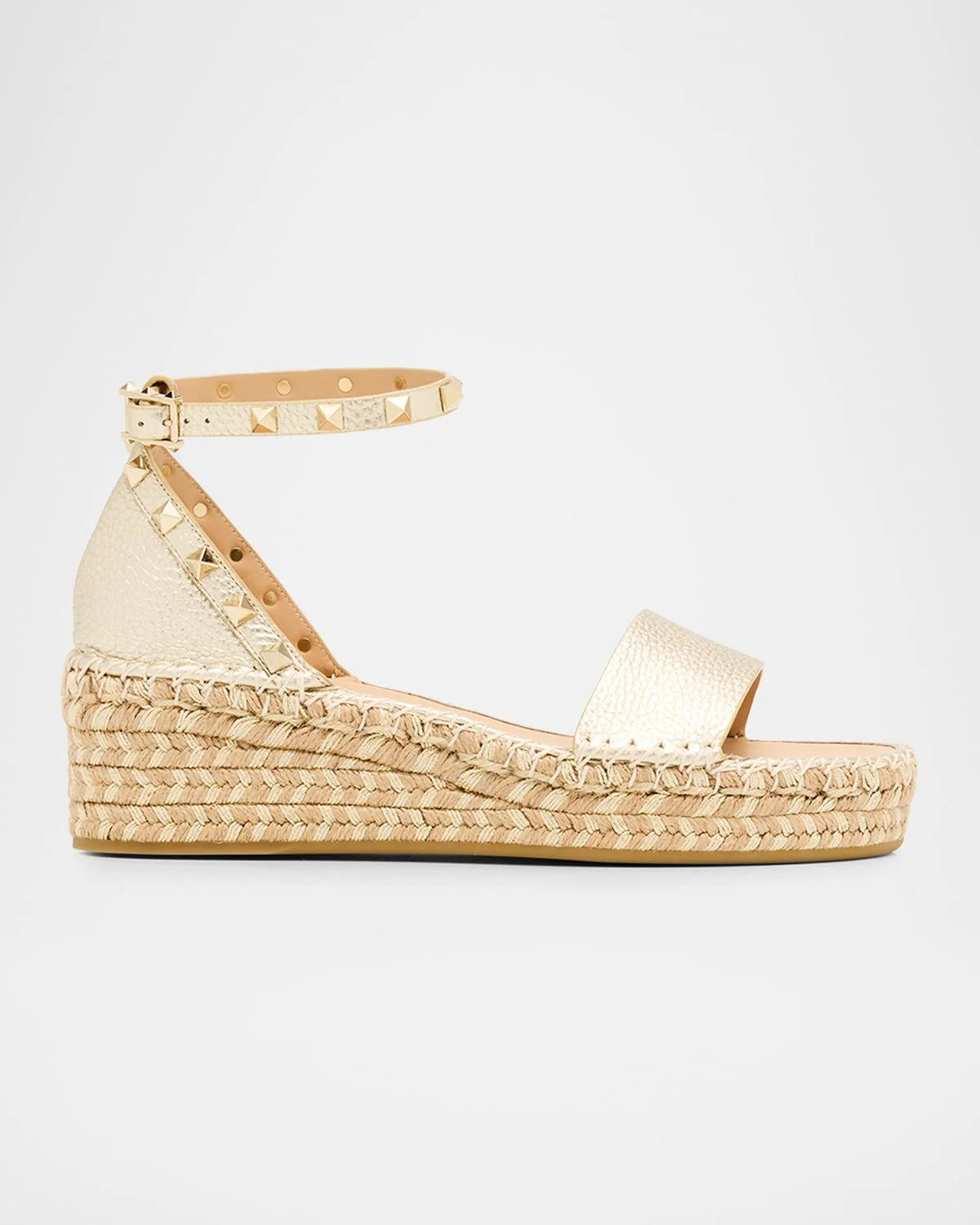 55mm Rockstud Metallic Leather Wedge Espadrille Sandals - 1