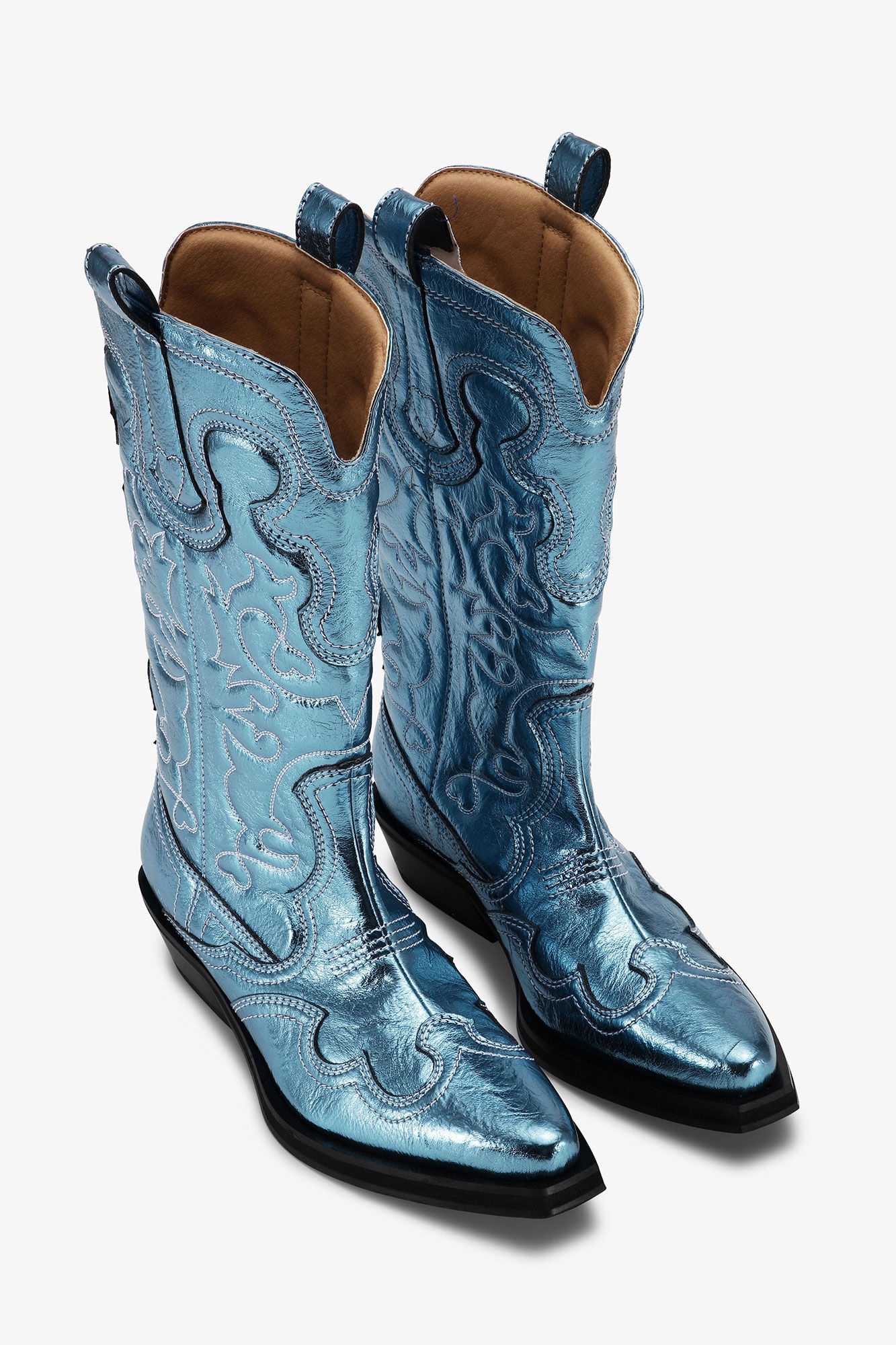BLUE METALLIC MID SHAFT EMBROIDERED WESTERN BOOTS - 2