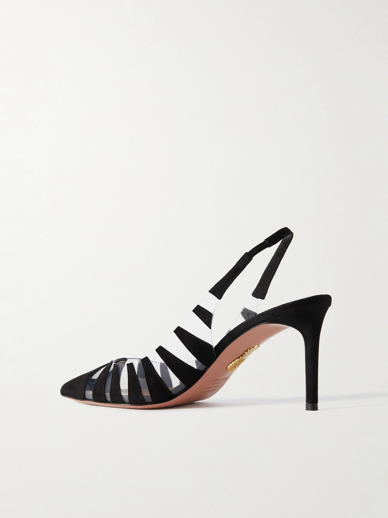 뜨거운 Rumor 75 appliquéd 스웨드와 PVC slingback 펌프 3