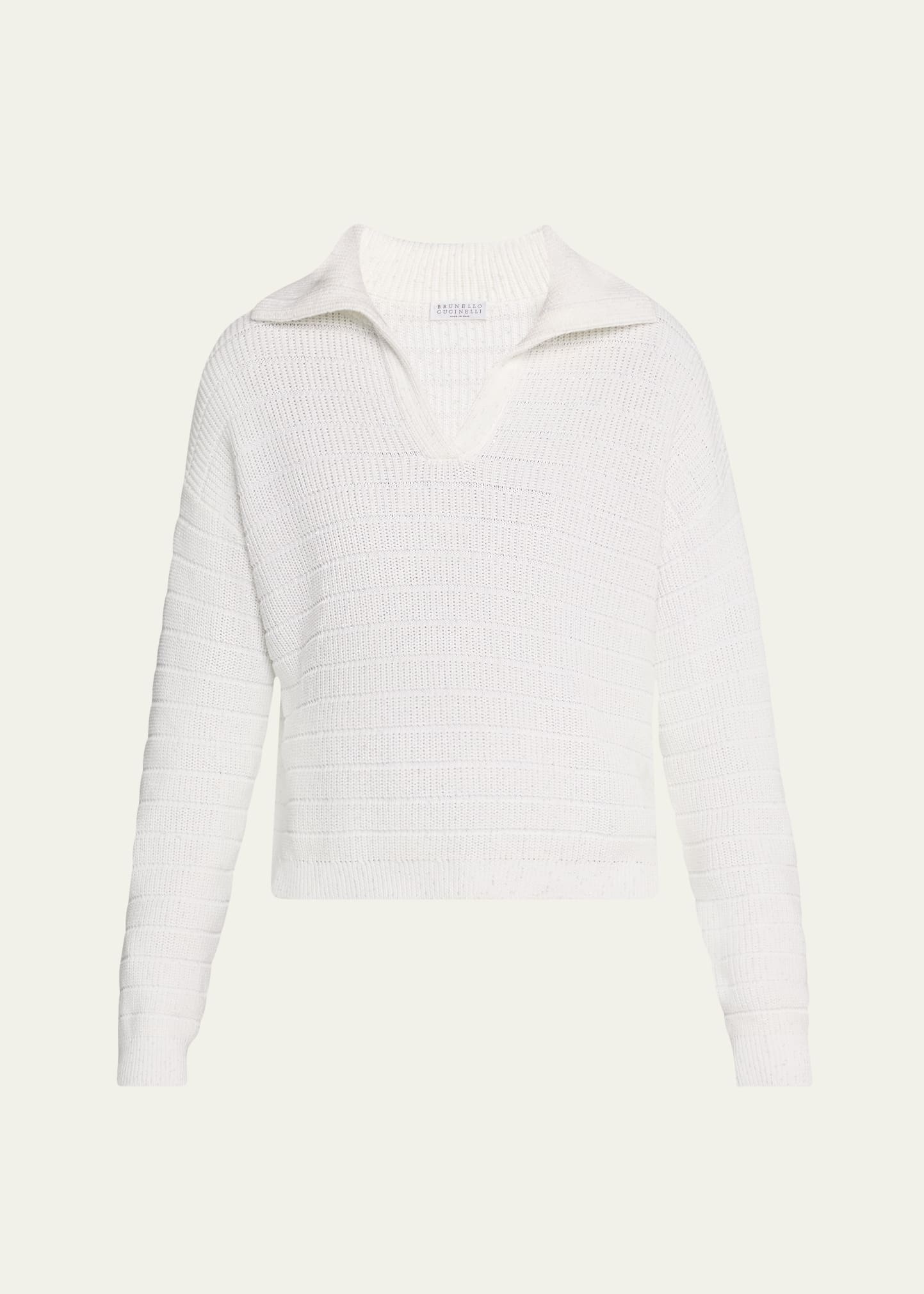 Johnny Collar Cotton English Ribbed Sweater - 1