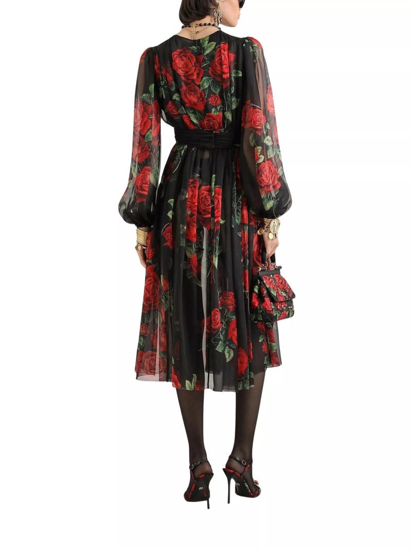 Midi Dress in Chiffon with Rose Print 3