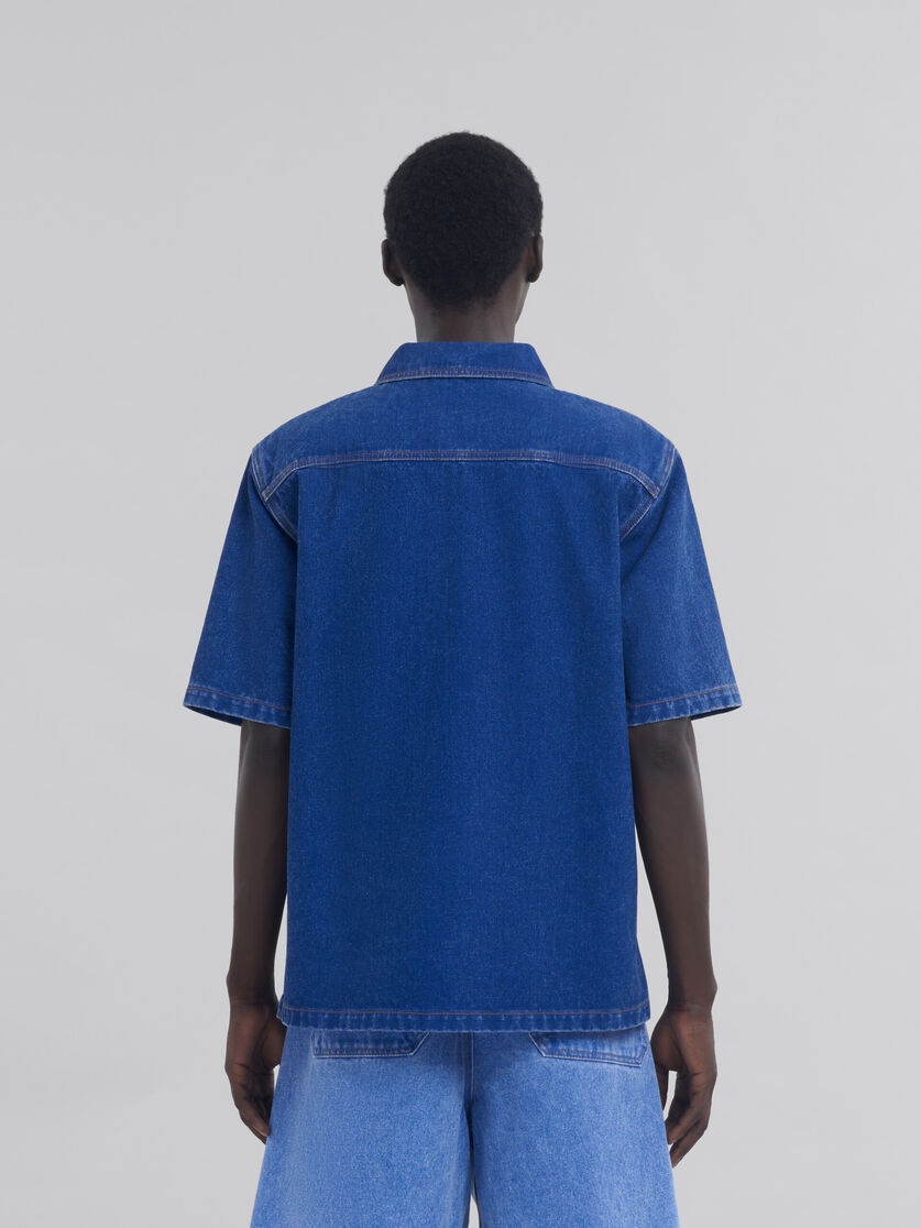 BLUE OVERSIZE ORGANIC DENIM POLO SHIRT WITH MARNI SYMBOL - 3