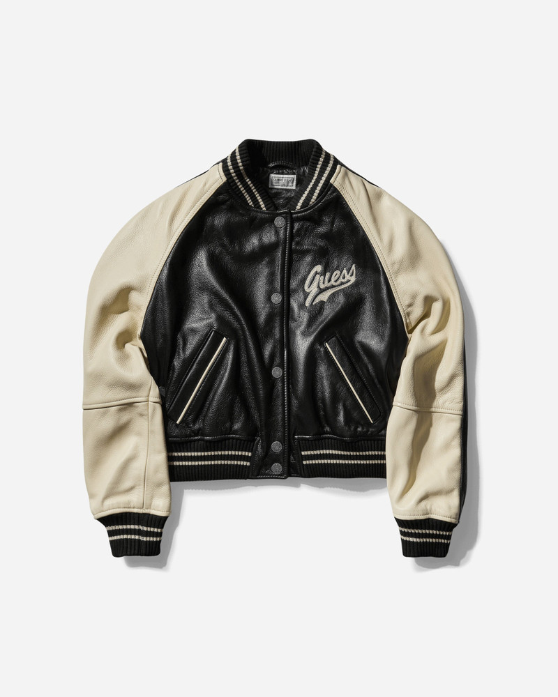 Women's Leather Varsity Jacket Jet Black 1
