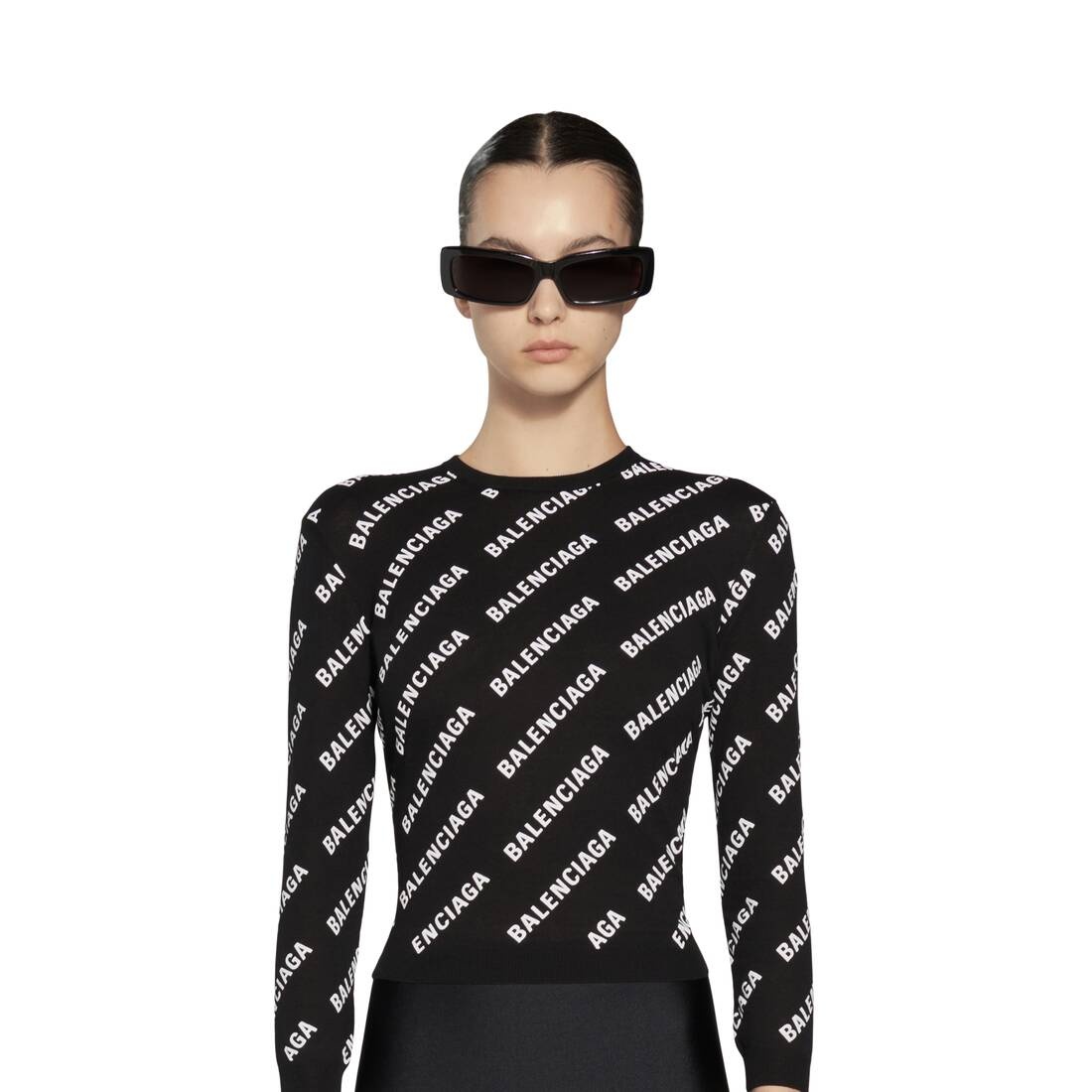 Women's Allover Logo Crop Sweater in Black - 5